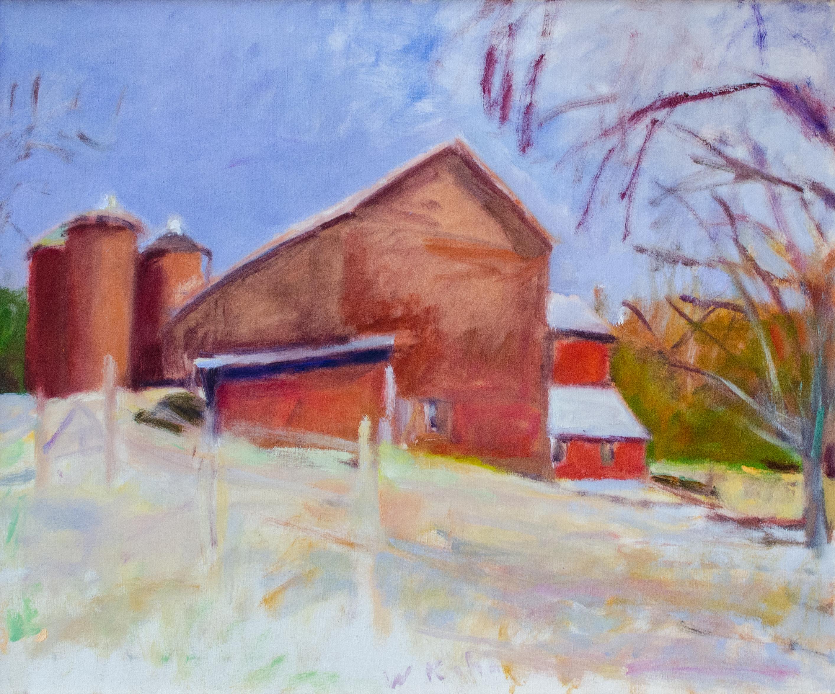 Wolf Kahn
Barns and Silos in New Jersey, 1985
Signed lower center
Oil on canvas
28 x 34 inches

An important member of the second generation New York School, Wolf Kahn is renowned for his luminous, richly colored landscapes. Focusing on such