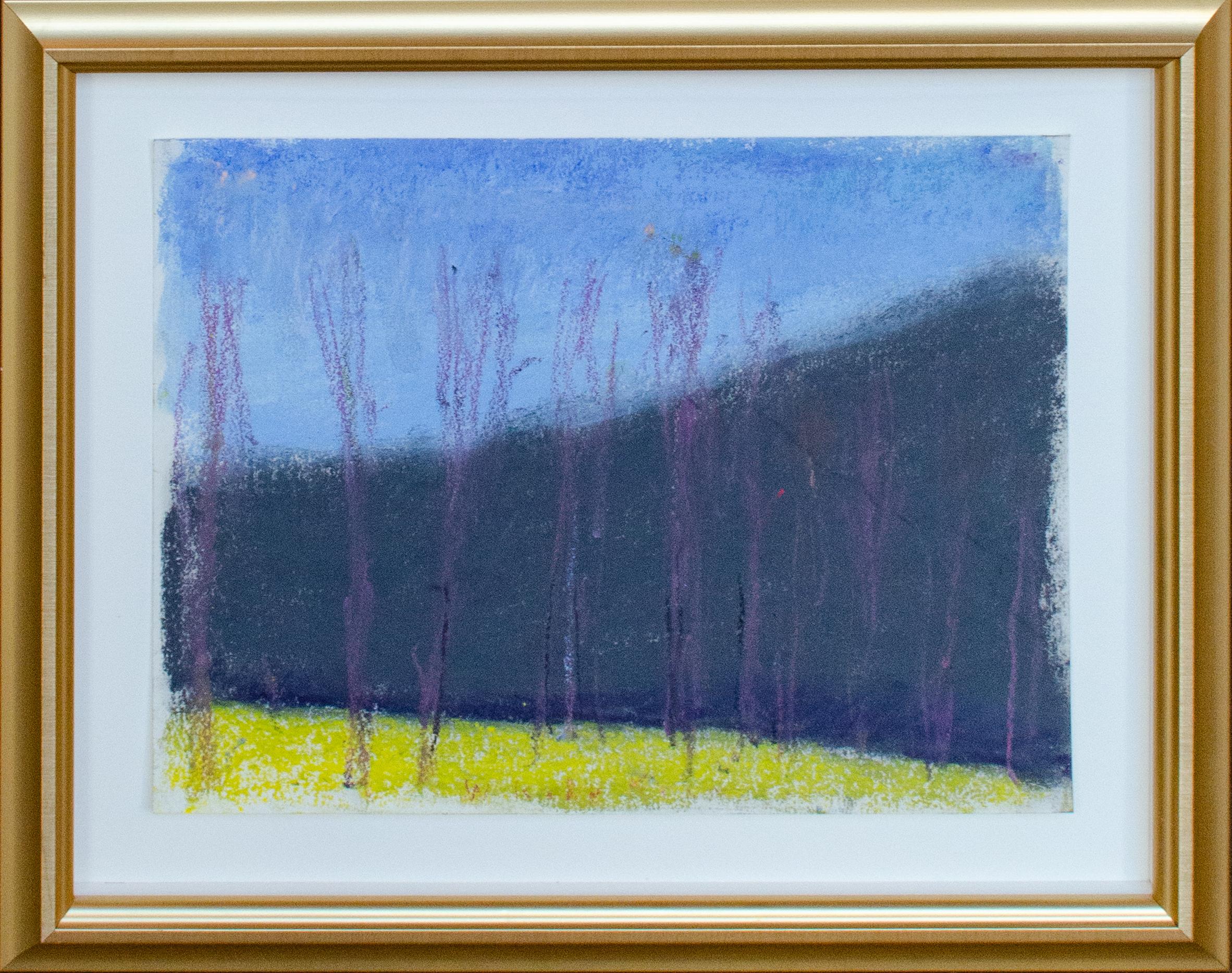 Wolf Kahn, paysage foncé diagonal du Vermont avec arbres et pastels en vente 1