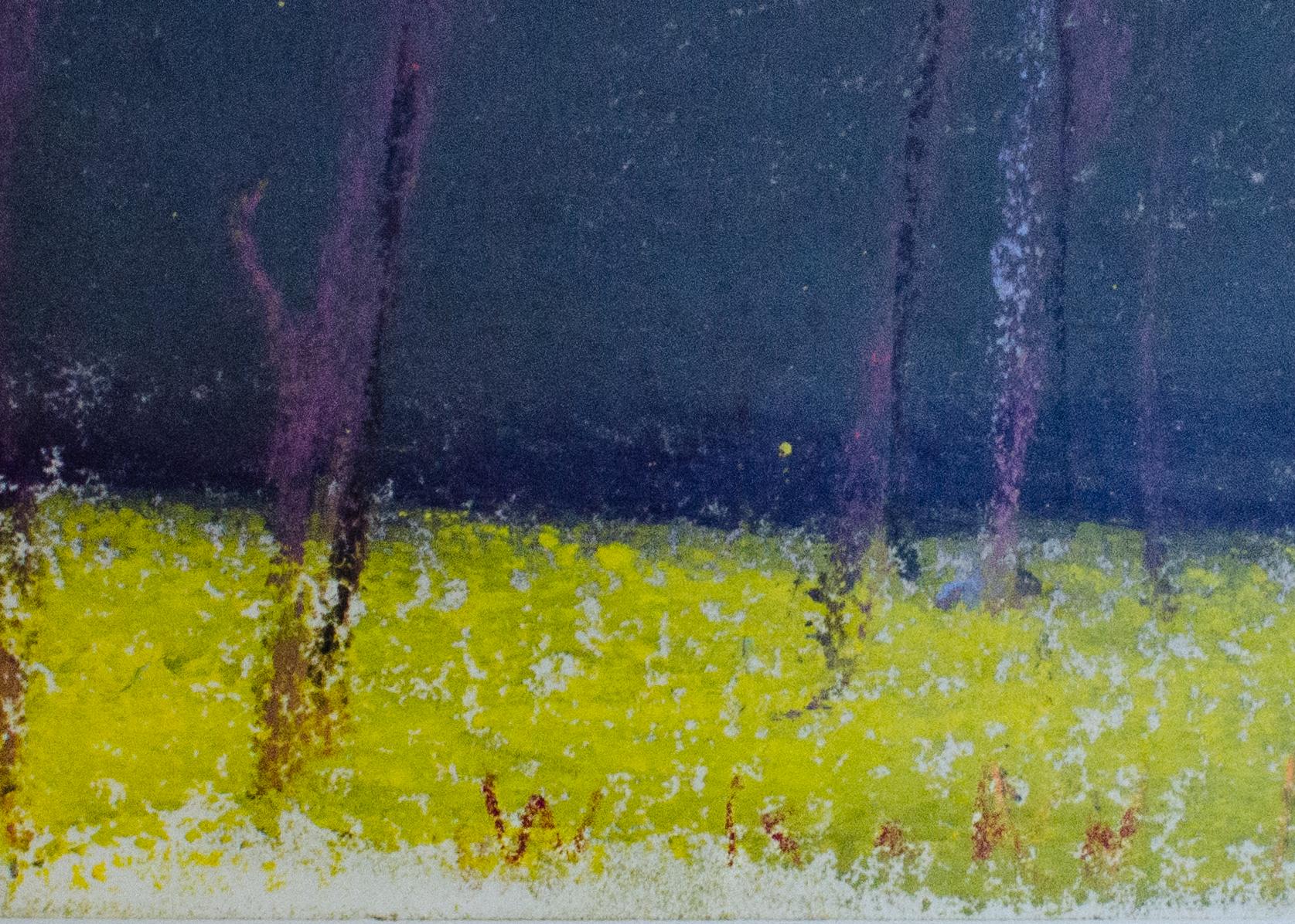 Wolf Kahn, paysage foncé diagonal du Vermont avec arbres et pastels en vente 2