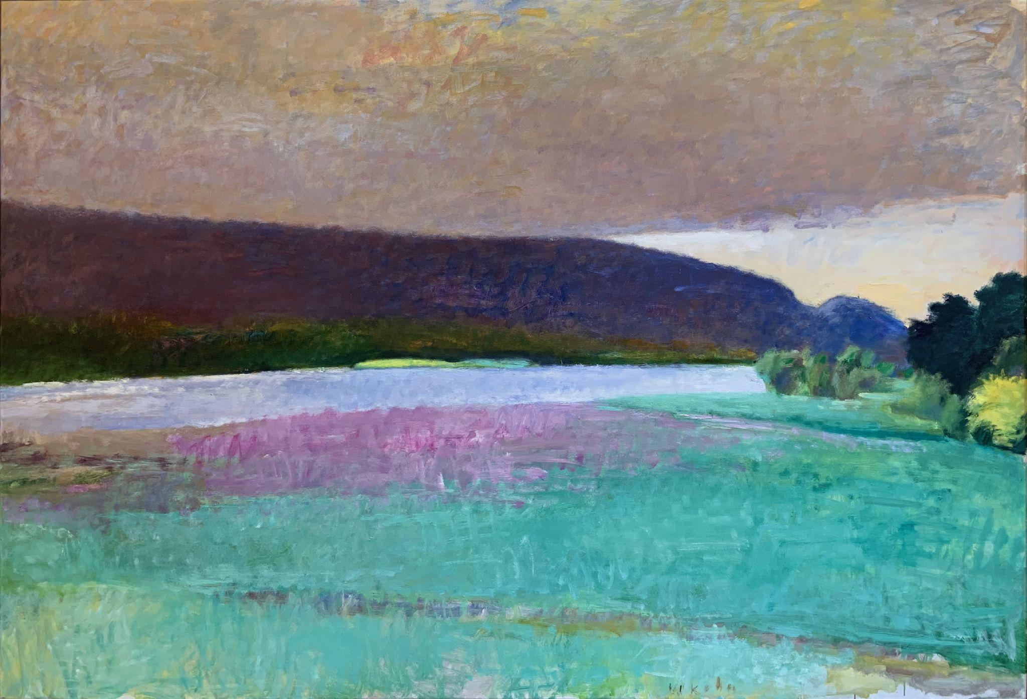 Nebelbank hebt sich über dem Connecticut River – Painting von Wolf Kahn