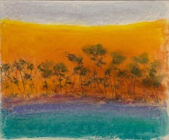 Landscape in Orange and Turquoise under Gray Skies