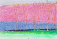 "Strong Pink" Wolf Kahn, Vermont Landscape with Trees, Pastels
