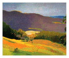 2003 Wolf Kahn 'Down in the Valley' Réalisme Pastel:: vert:: jaune:: blanc:: brun USA