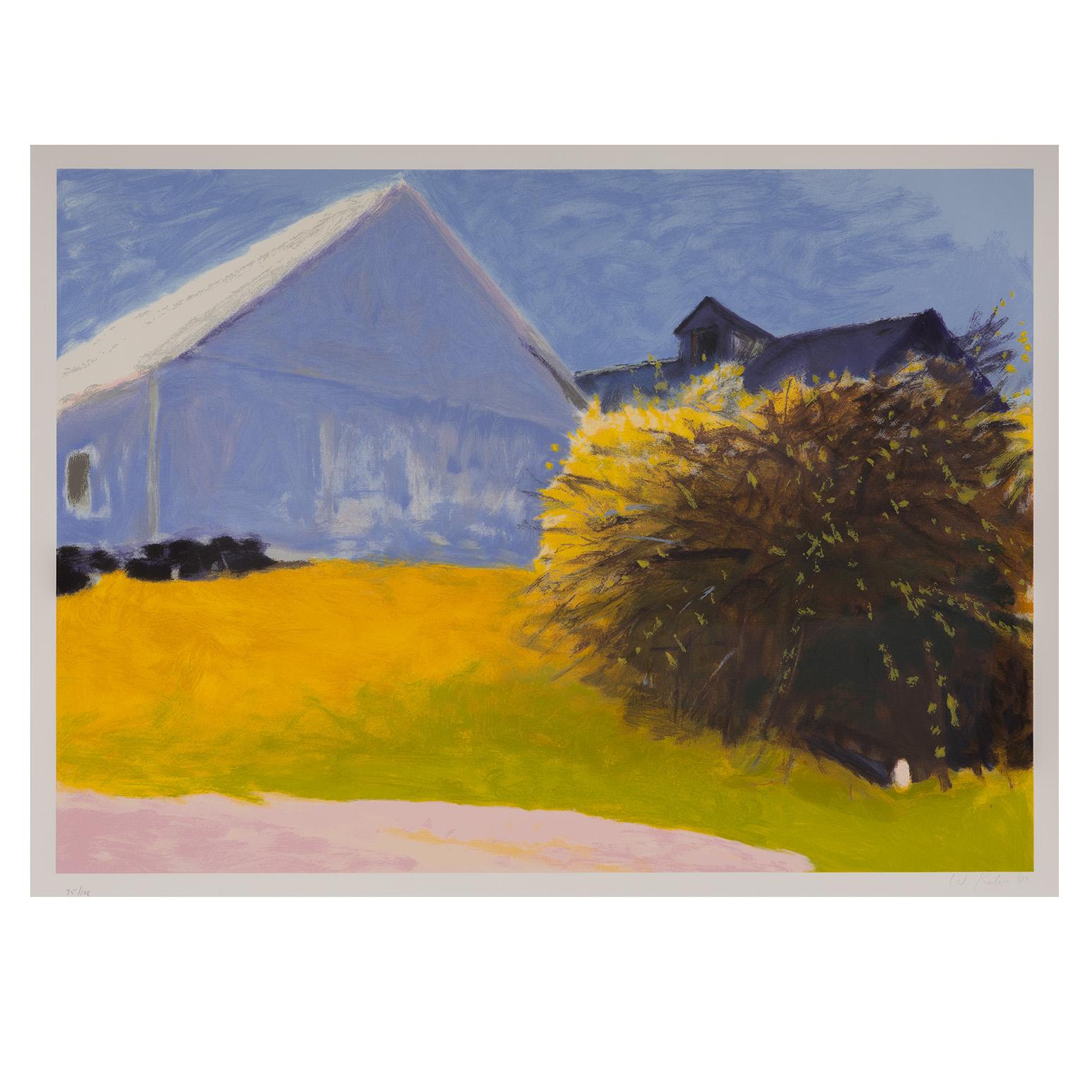 Barn and Forsythia III – Print von Wolf Kahn
