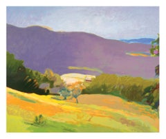 Abajo en el valle, de Wolf Kahn (Paisaje morado y azul)