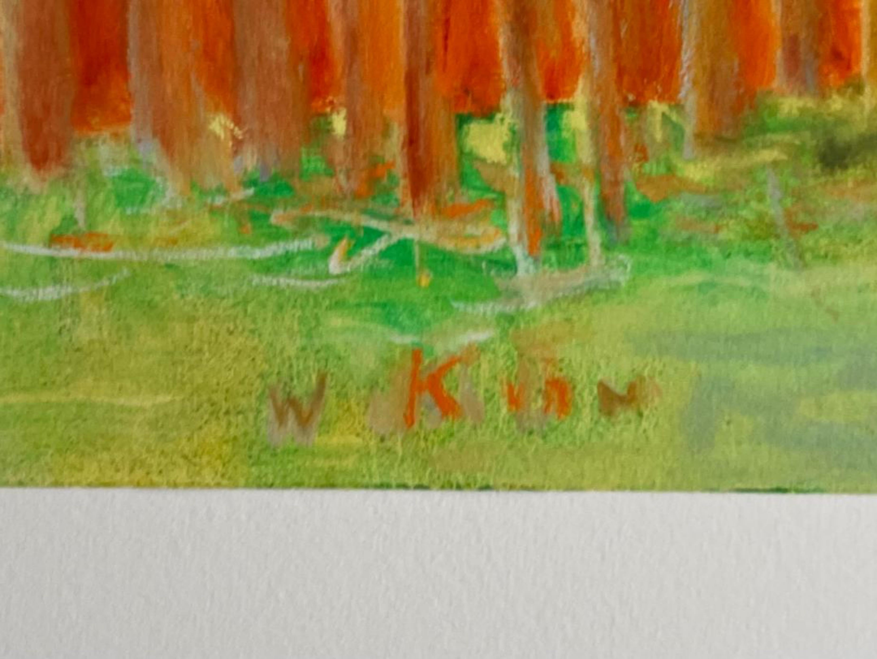 Wolf Kahn 
Orange Behind the Trees, 2017
Color giclee printed in fade-resistant ink on archival Hannemühle German Etching paper
24 × 30 inches
hand signed in graphite and dated lower front; hand numbered 70/100 on the back 
Published by the