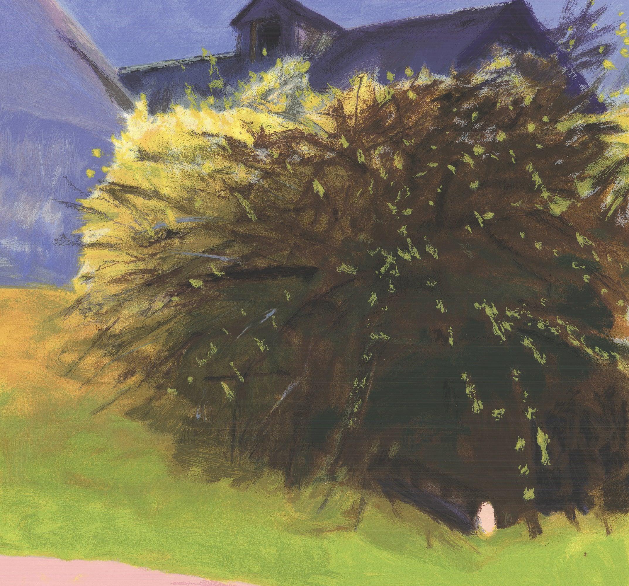 Wolf Kahn-Barn and Forsythia III-Signed For Sale 2