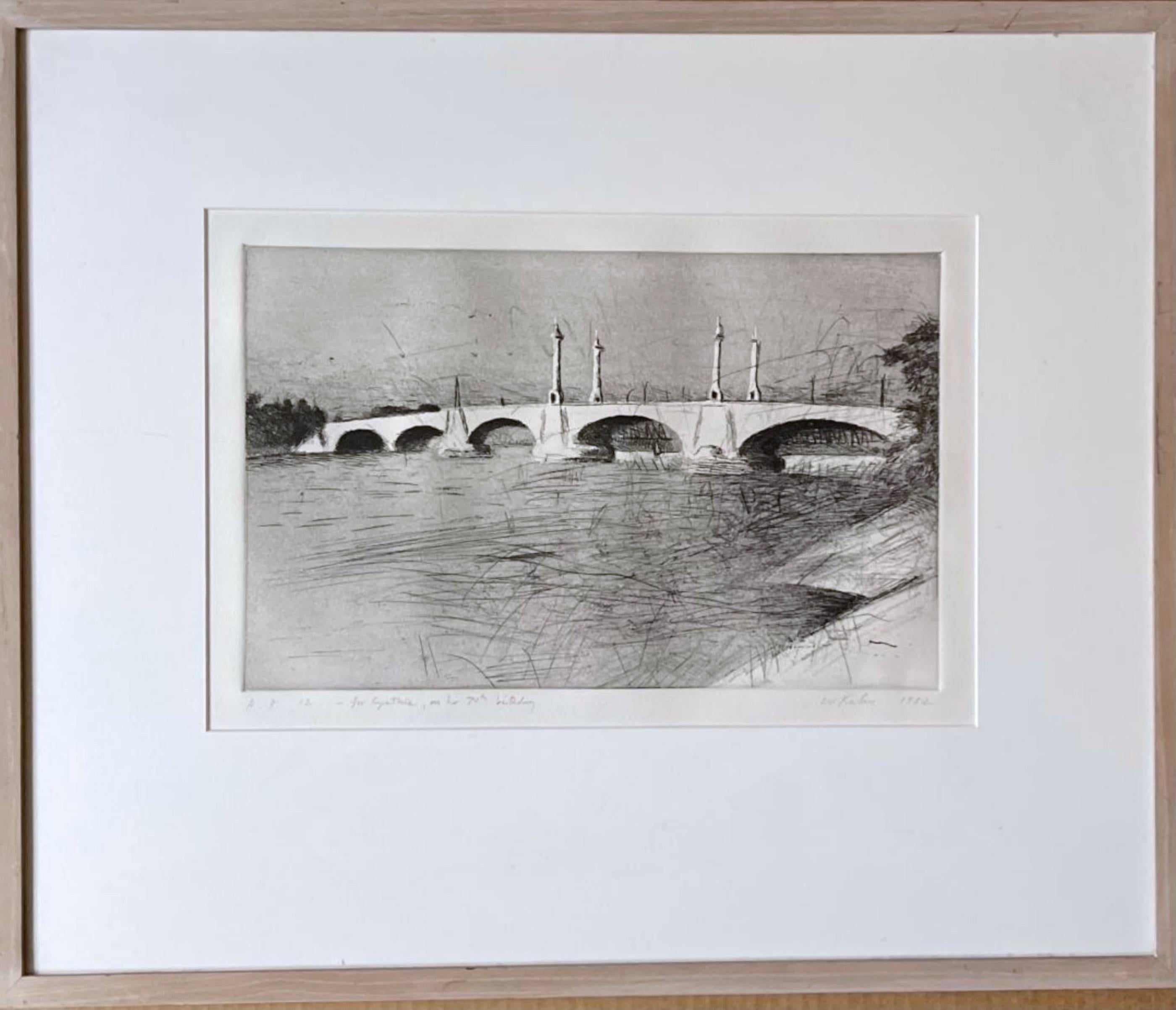 Wolf Kahn, Puente conmemorativo, Springfield, Massachusetts, firmado, fechado e inscrito, Enmarcado