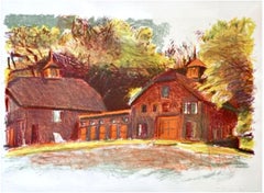 Wolf Kahn, Red Barns, rare 1980 color lithograph, hand signed 45/50, Framed
