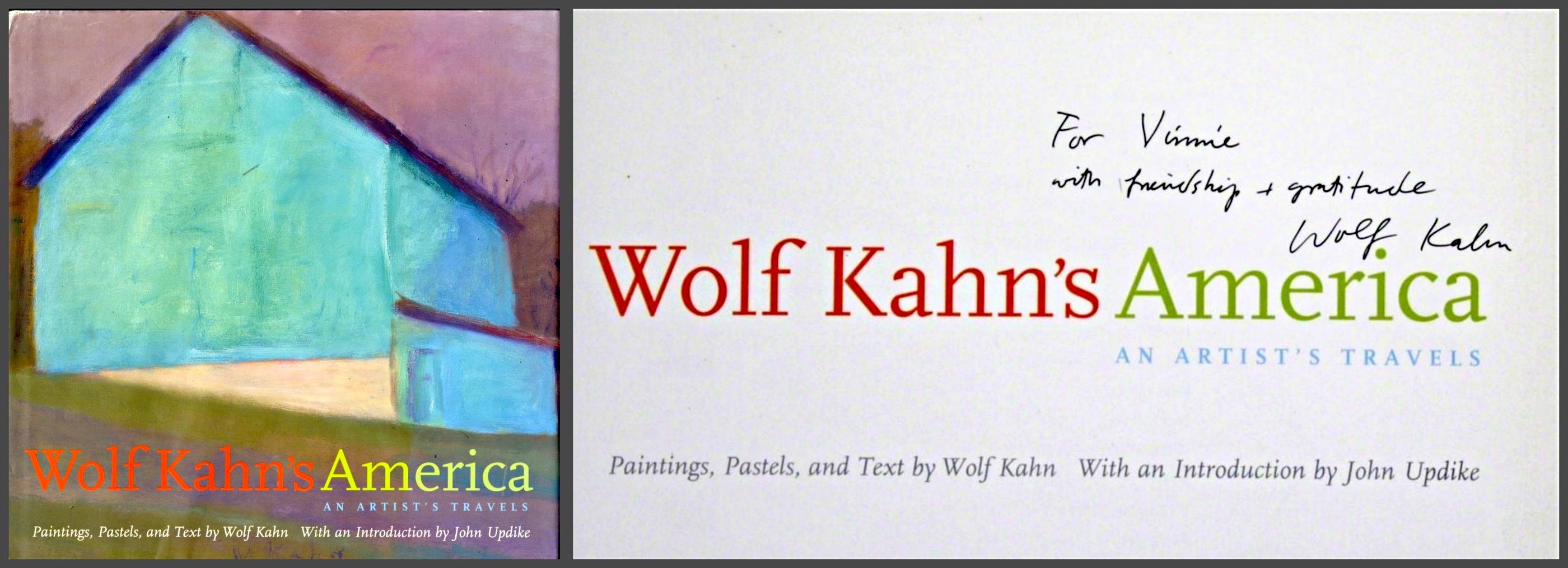 Wolf Kahn
Wolf Kahn's America (Hand signed and inscribed), 2003
Hand signed and dedicated hardback monograph with dust jacket
Boldly signed in ink with heartfelt personal dedication on title page inside
10 1/5 × 10 1/5 inches
Lovely hardback
