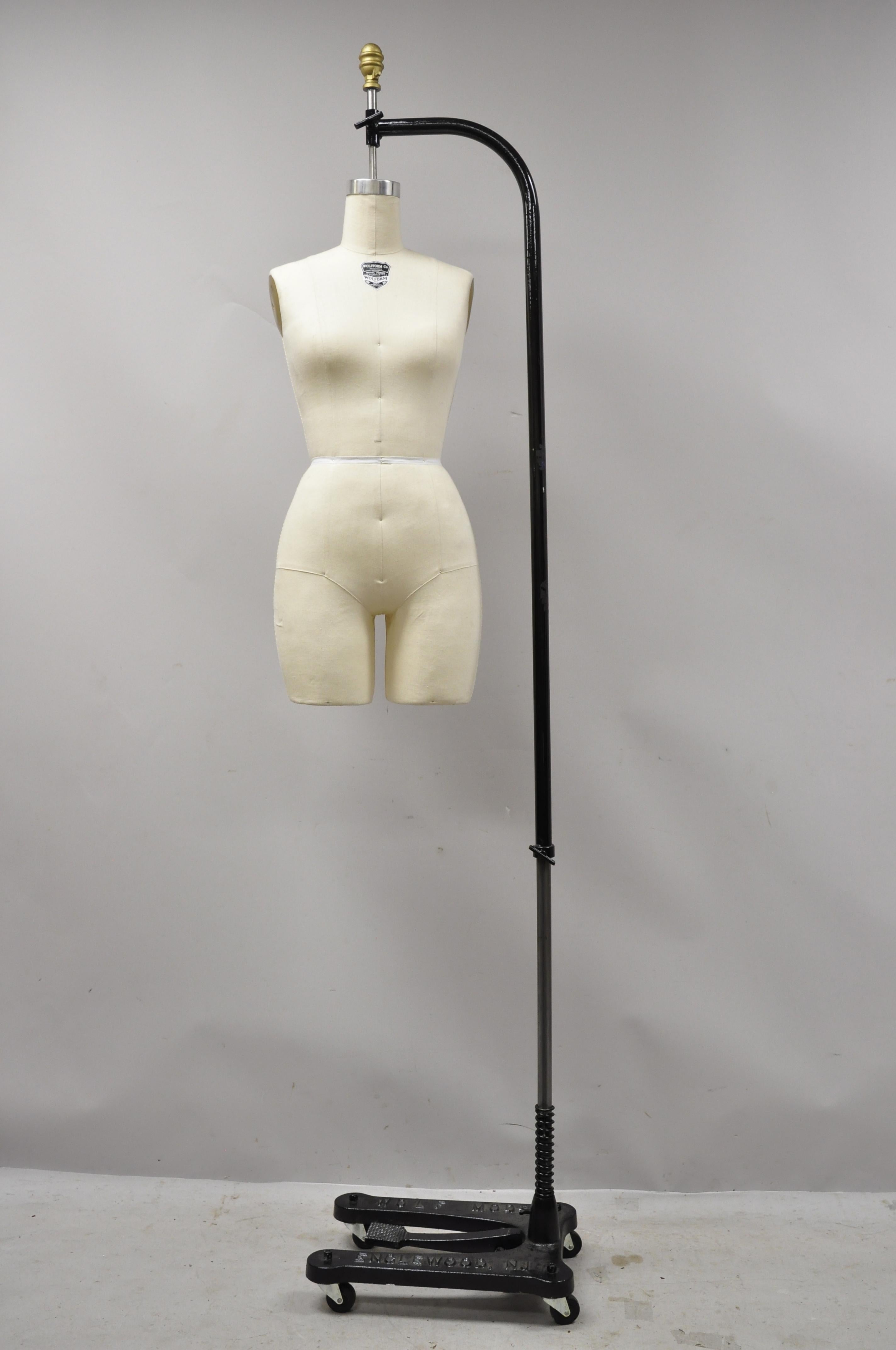 20th Century Wolf Model Form & Co Cast Iron Adjustable Rolling Stand Dress Form Mannequin