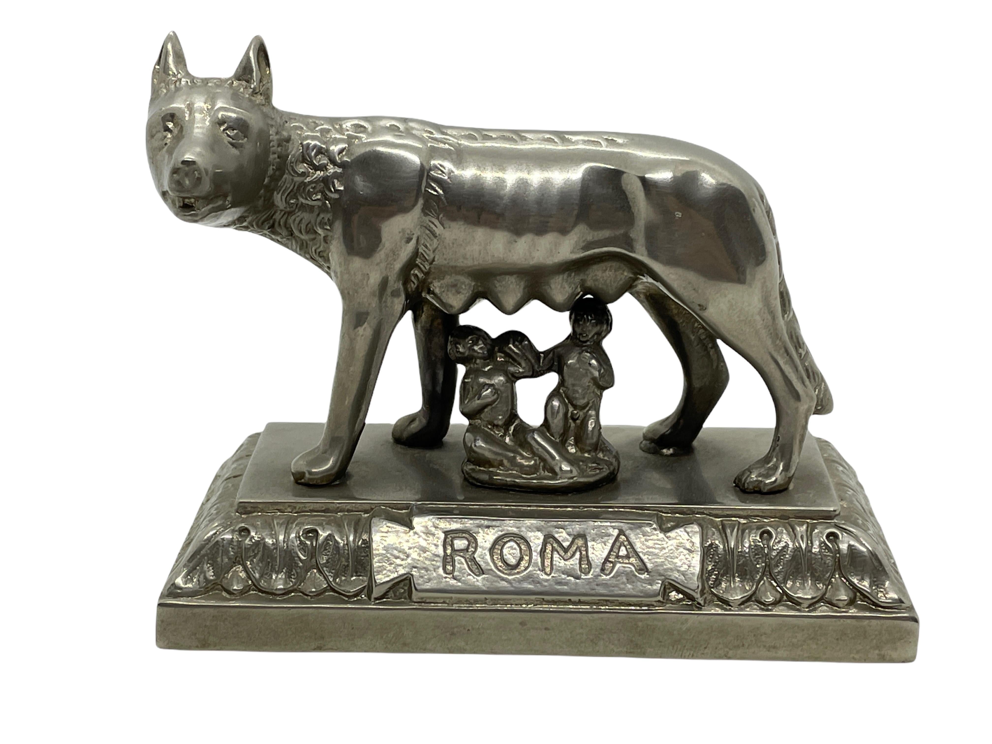 A Wolf of Rome Roma Romulus and Remus 1930s Souvenir Building Architectural Model. Some wear with a nice patina, but this is old-age. Made of metal. This was bought as a souvenir in Rome, Italy and was made in the 20th century probably in the 1930s.