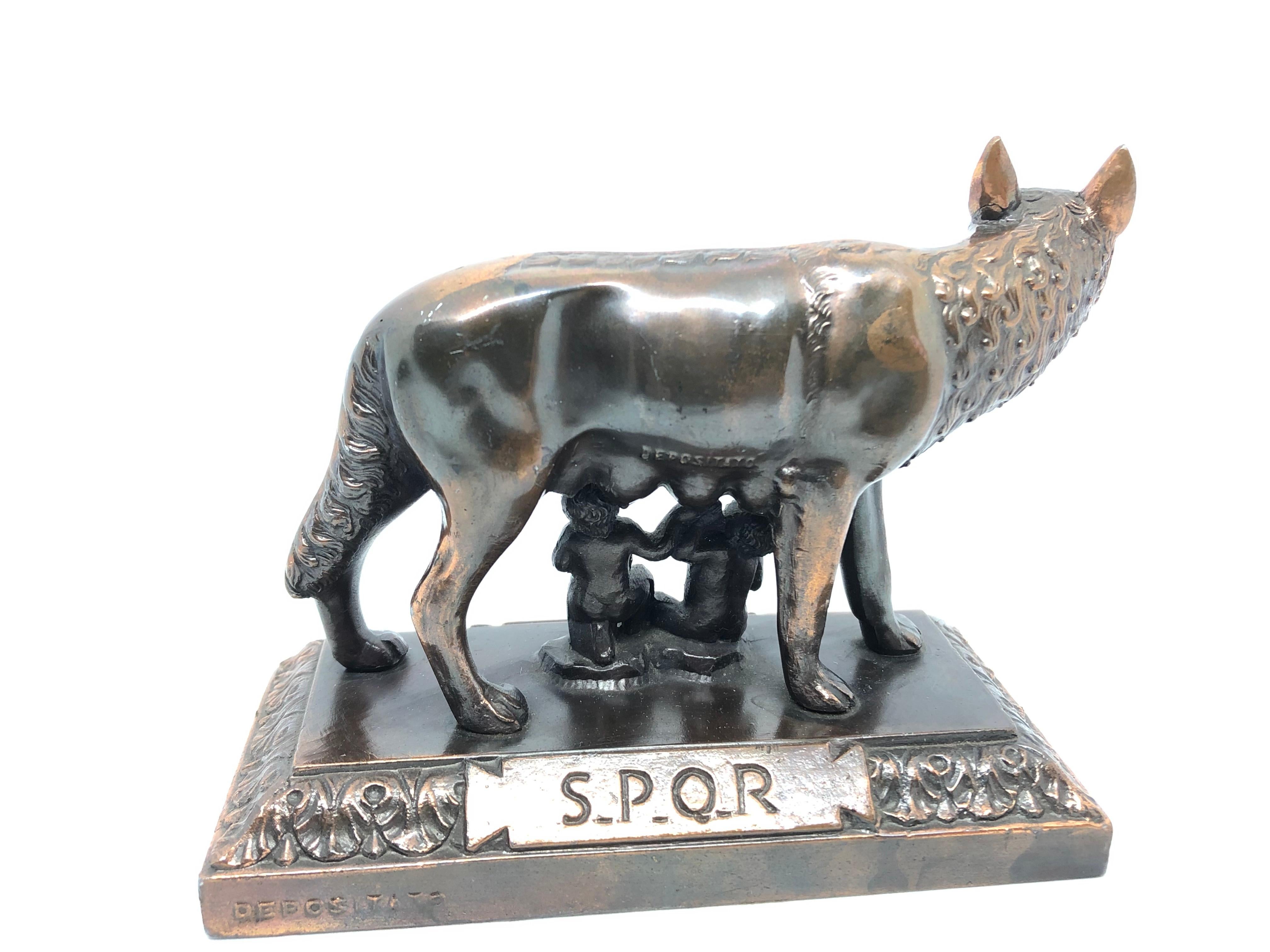 A Wolf of Rome Roma Romulus and Remus 1960s Souvenir Building Architectural Model. Some wear with a nice patina, but this is old-age. Made of metal. This was bought as a souvenir in Rome, Italy and was made in the mid-20th century probably to the
