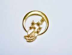 Wolf under the Crescent Moon, Sterling Silver with 18 Karat Gold-Plate