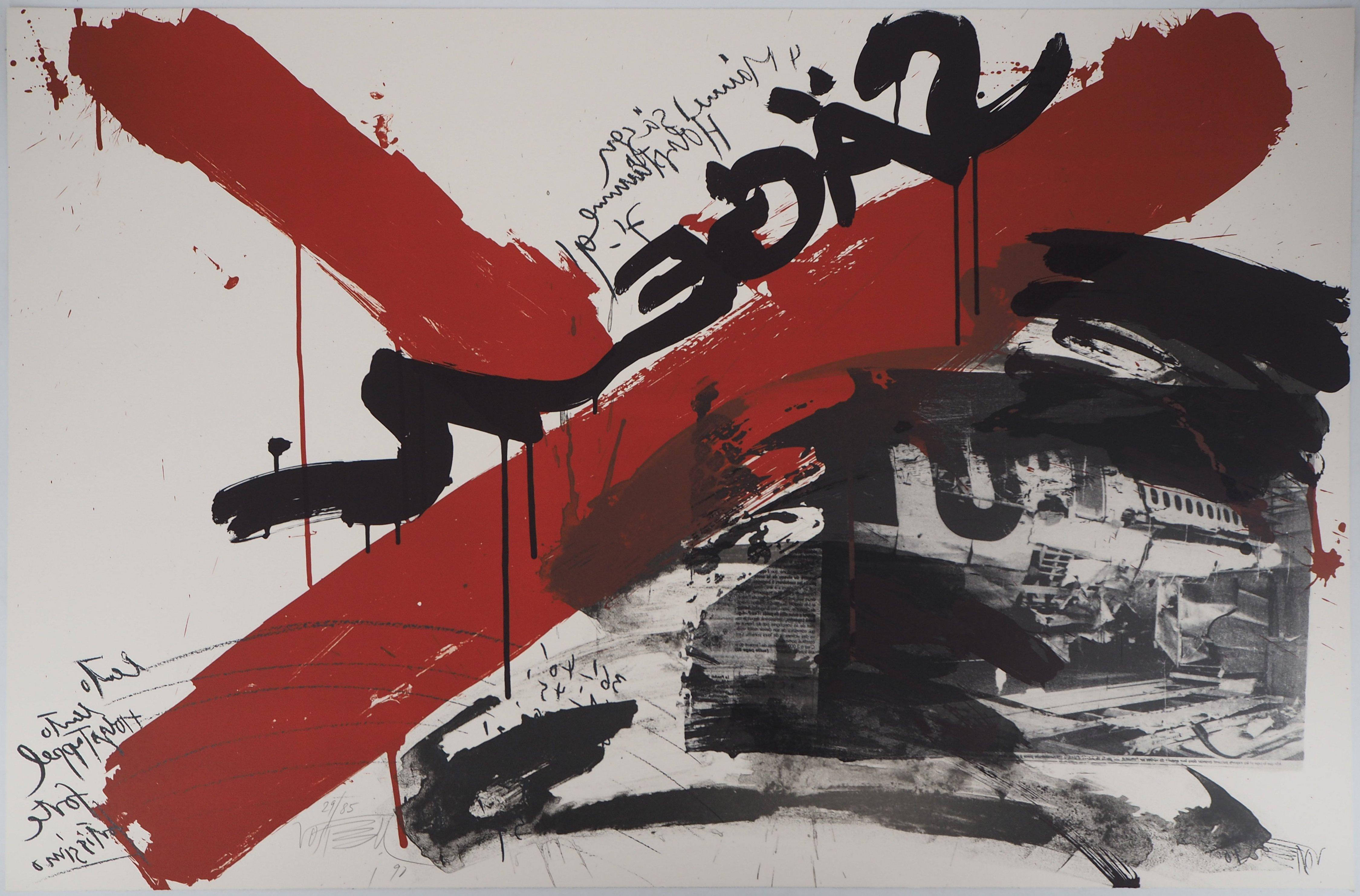 Figurative Print de Wolf Vostell - El Grito,  El Accidente - Litografía original firmada a mano - Ltd 85 cop (Fluxus)
