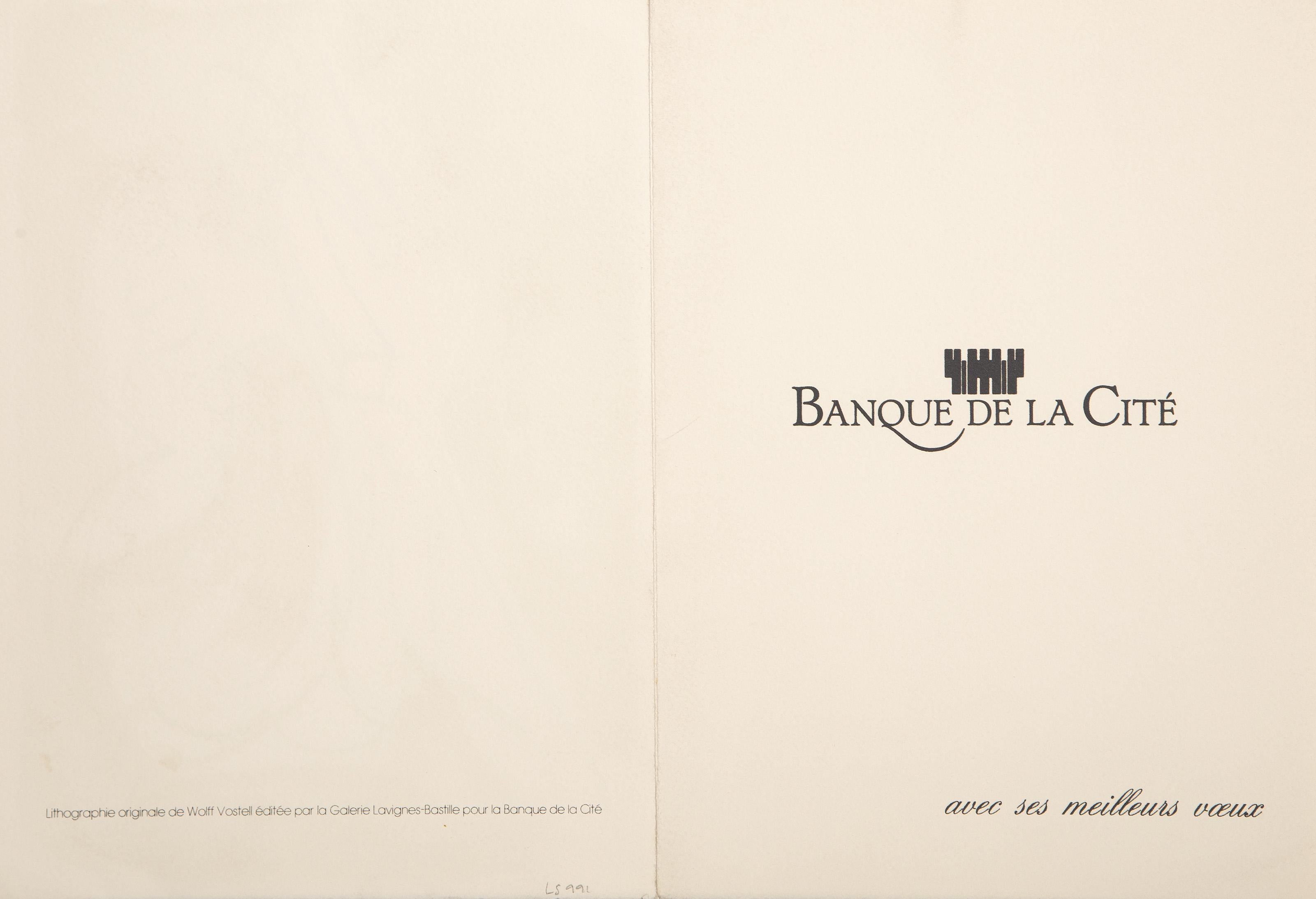 Voeux Banque De La Cite, surrealistische Lithographie von Wolf Vostell im Angebot 3