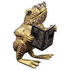 Wolfe Diamond Sapphire 18 Carat Gold Whimsical Toad Brooch