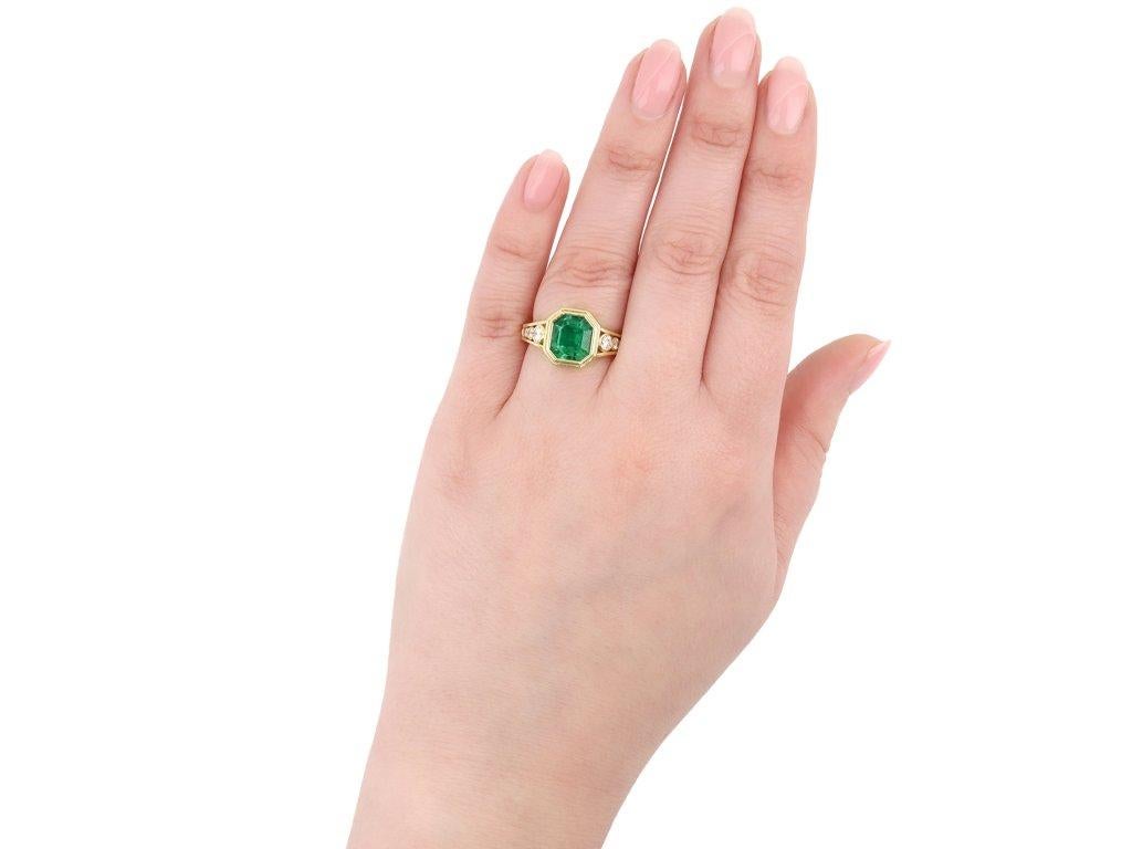 Emerald Cut Wolfers Frères 2.5 Carat Colombian Emerald and Diamond Ring, circa 1970 For Sale