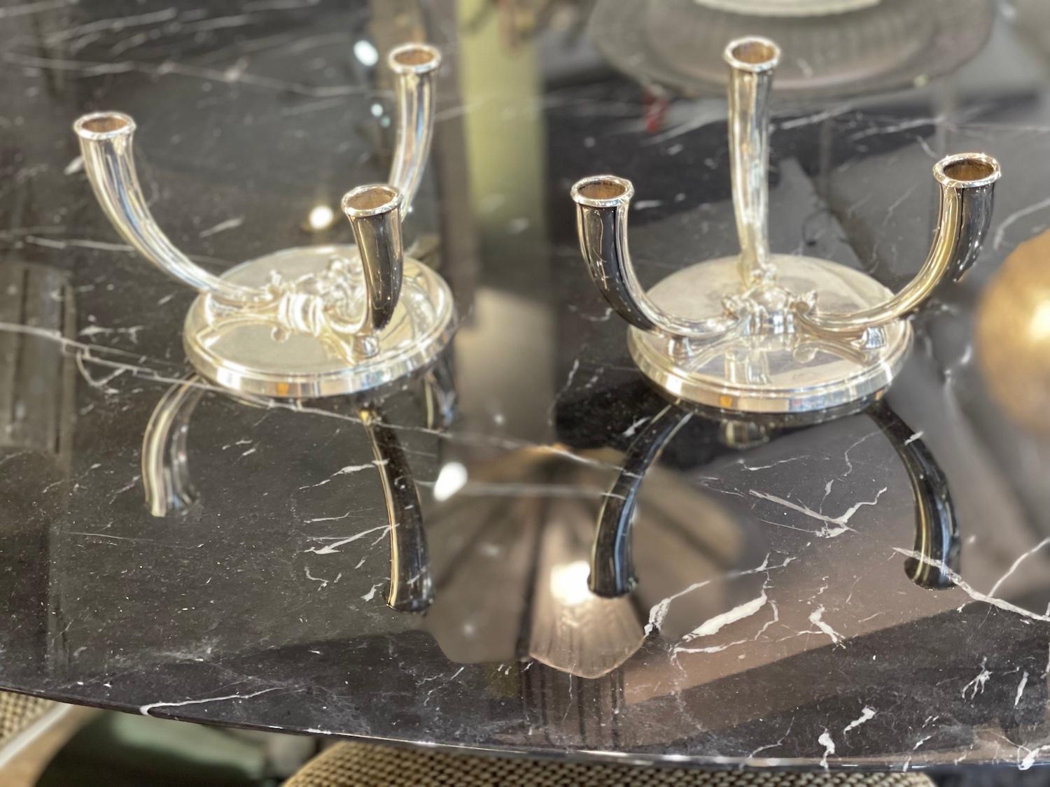 Wolfers : Pair of Silver Three-Branch Candelabra In Good Condition In Saint-Ouen, FR