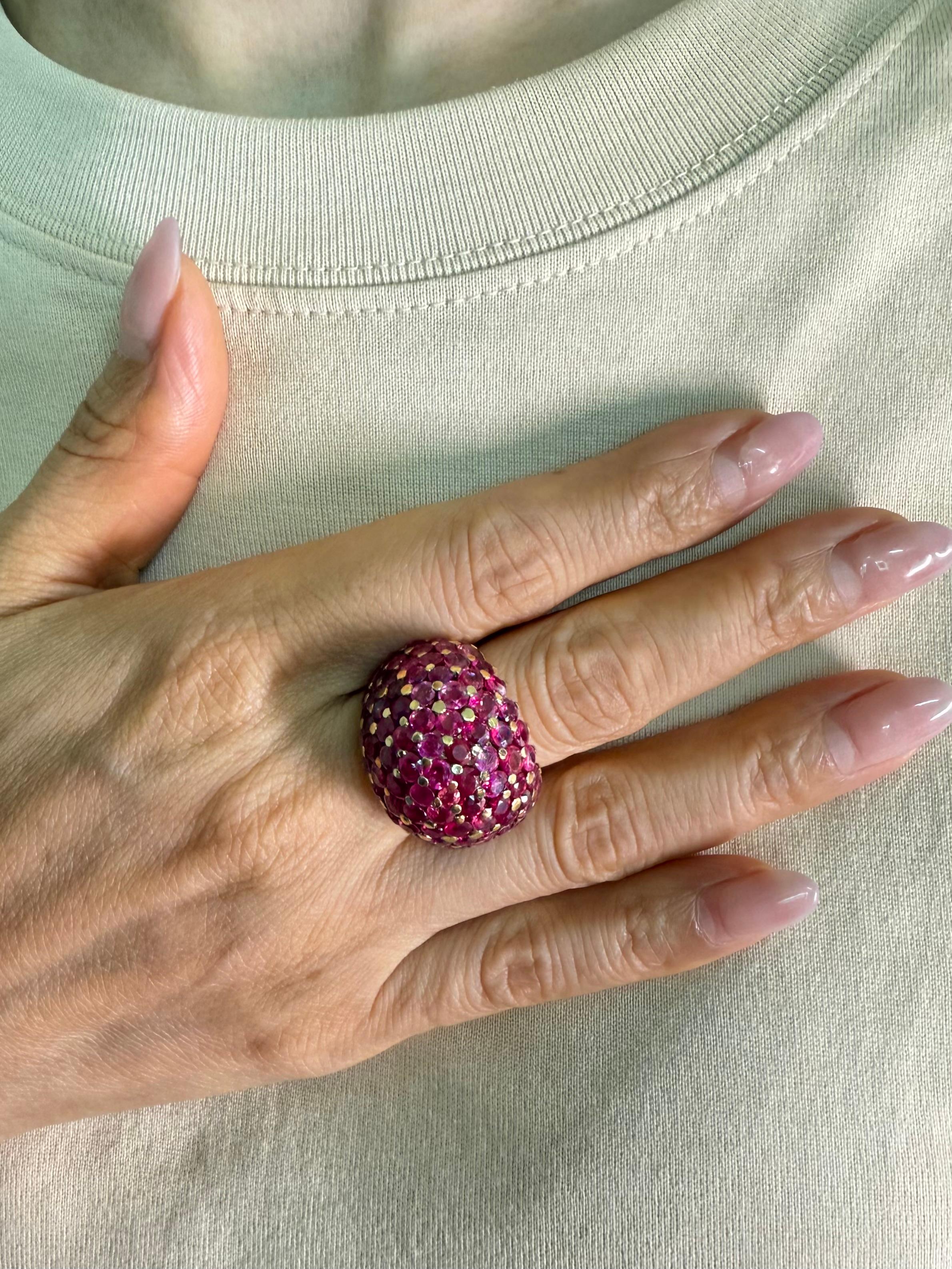 Anello Wolfers Vintage con rubini, zaffiri rosa e cupola in oro giallo. Sostanziale! in vendita 10