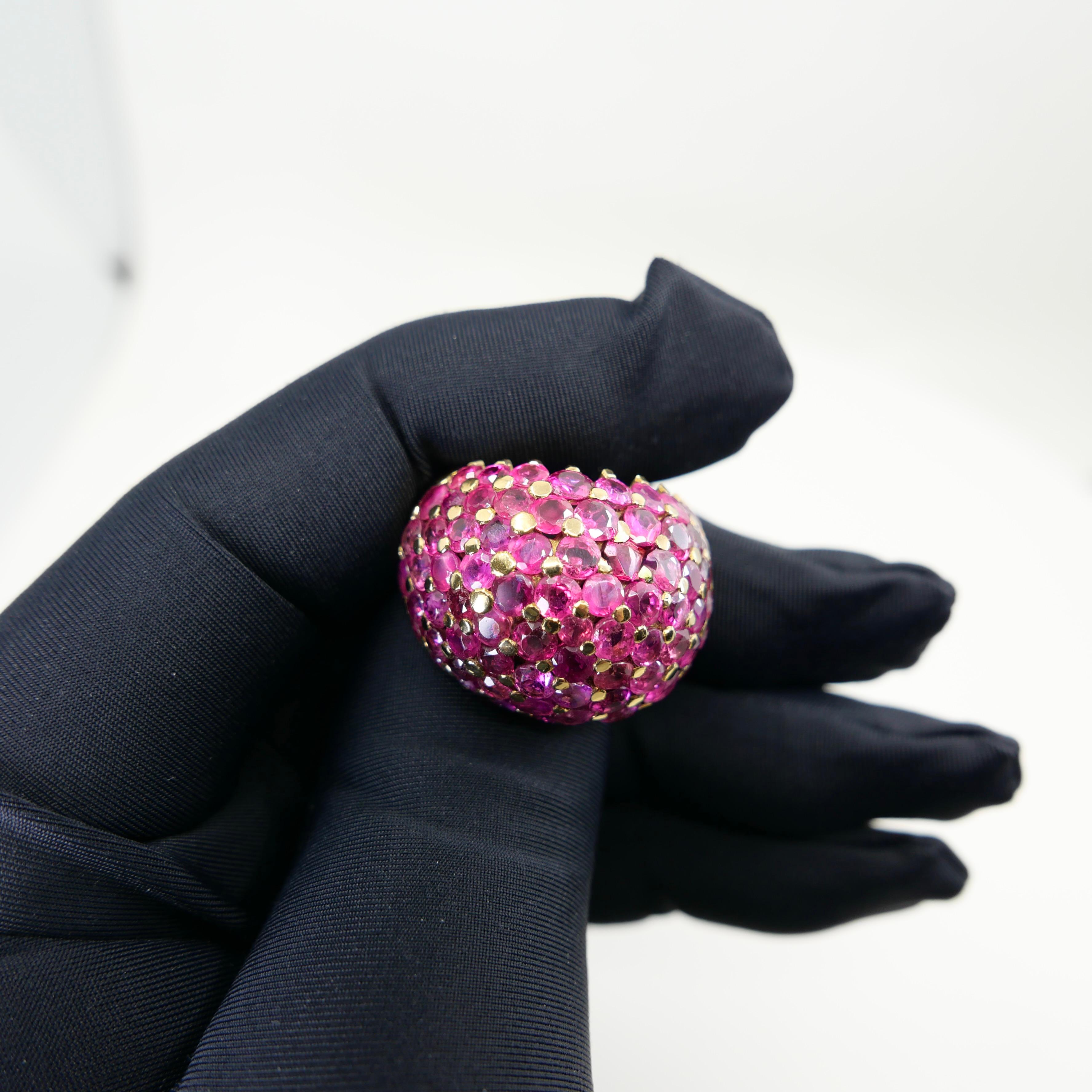 Anello Wolfers Vintage con rubini, zaffiri rosa e cupola in oro giallo. Sostanziale! in vendita 12