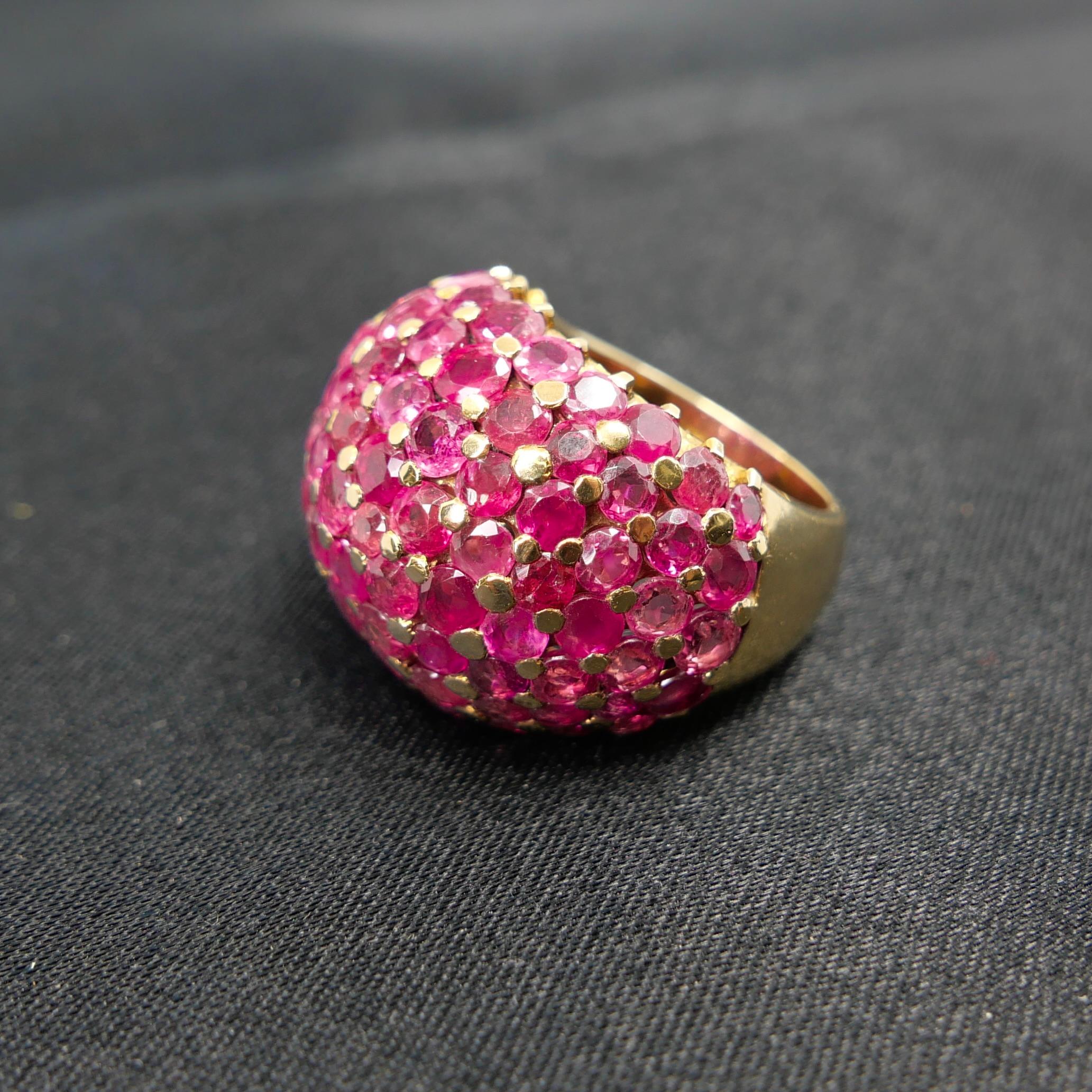 Anello Wolfers Vintage con rubini, zaffiri rosa e cupola in oro giallo. Sostanziale! in vendita 13