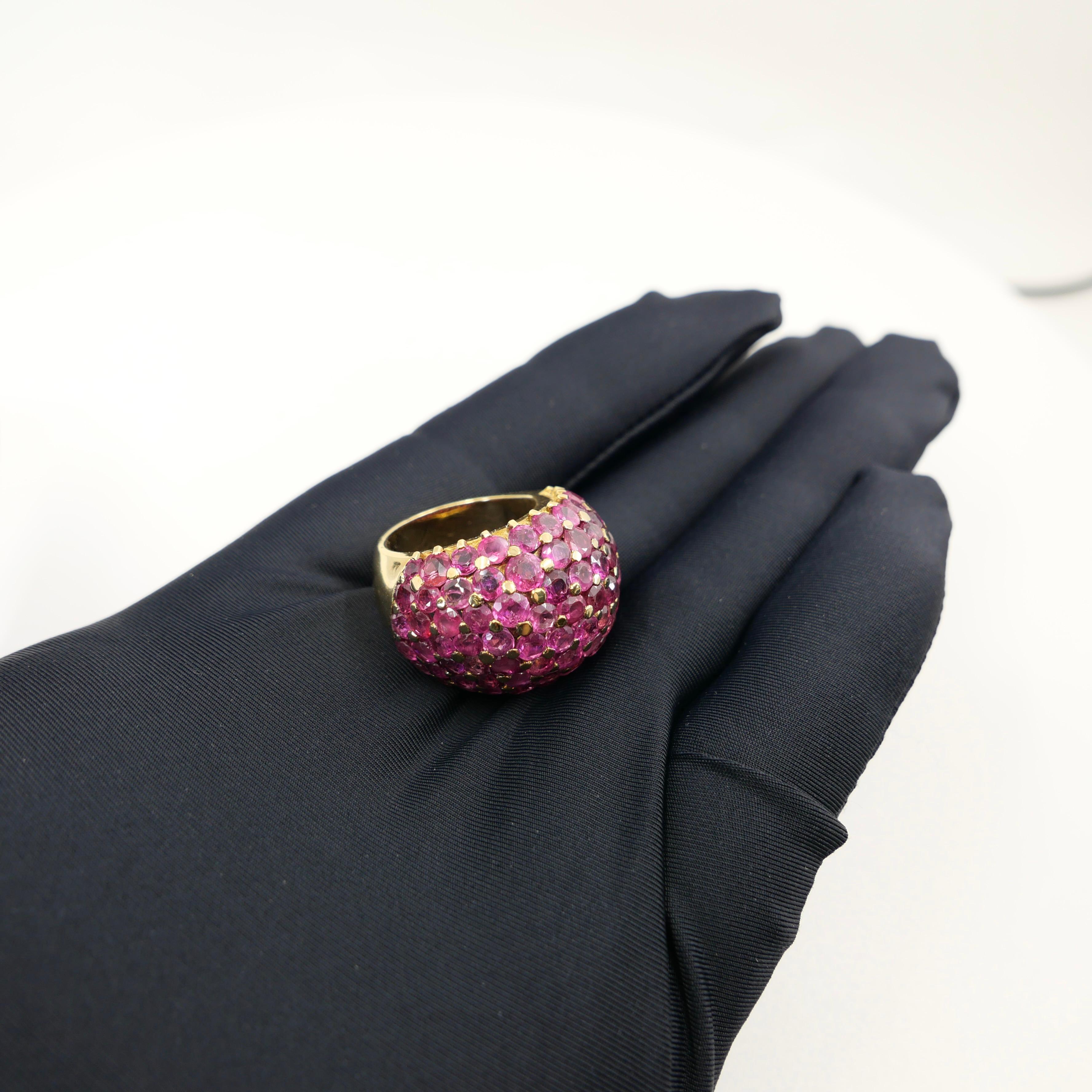 Anello Wolfers Vintage con rubini, zaffiri rosa e cupola in oro giallo. Sostanziale! in vendita 14