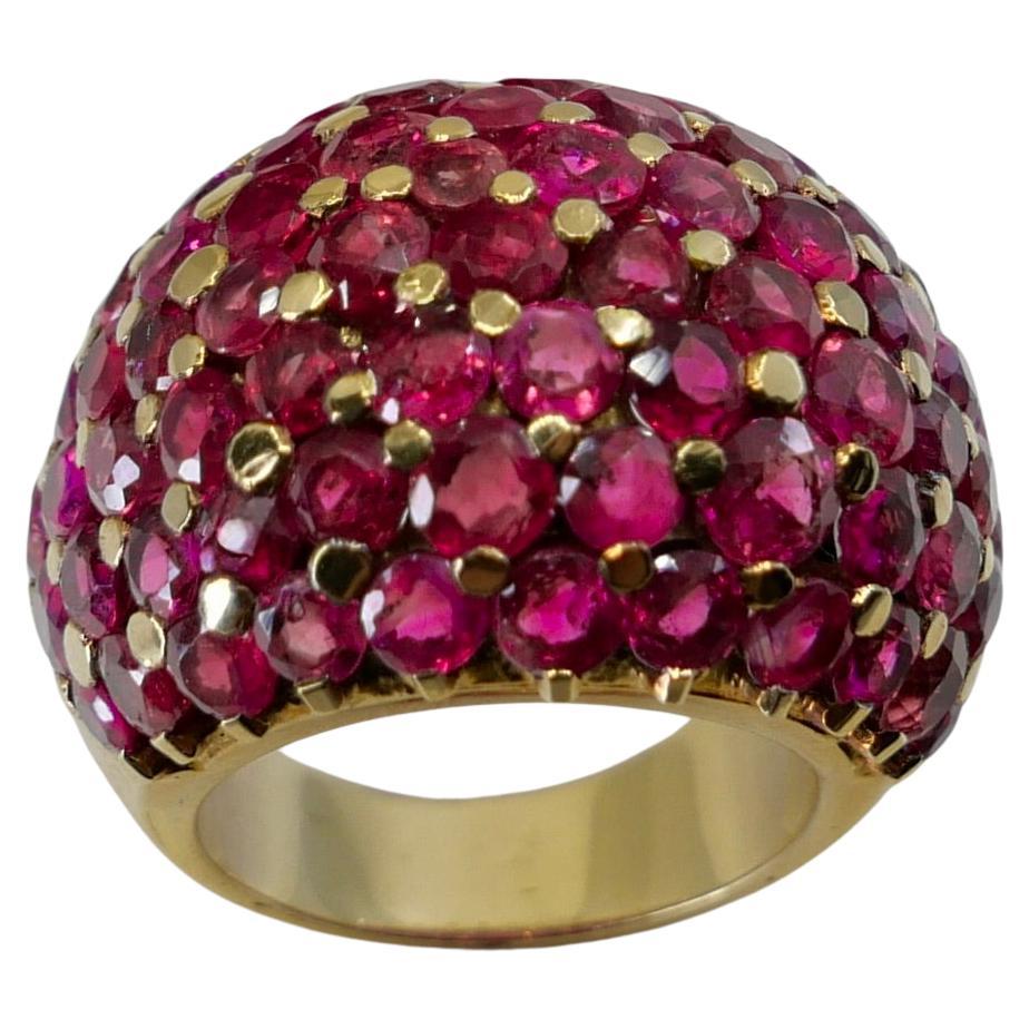 Wolfers Vintage Rubies, Pink Sapphires & Yellow Gold Dome Ring. Substantial!