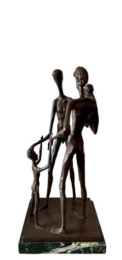 Grande scultura figurativa astratta modernista in bronzo "Famiglia" Wolfgang Behl