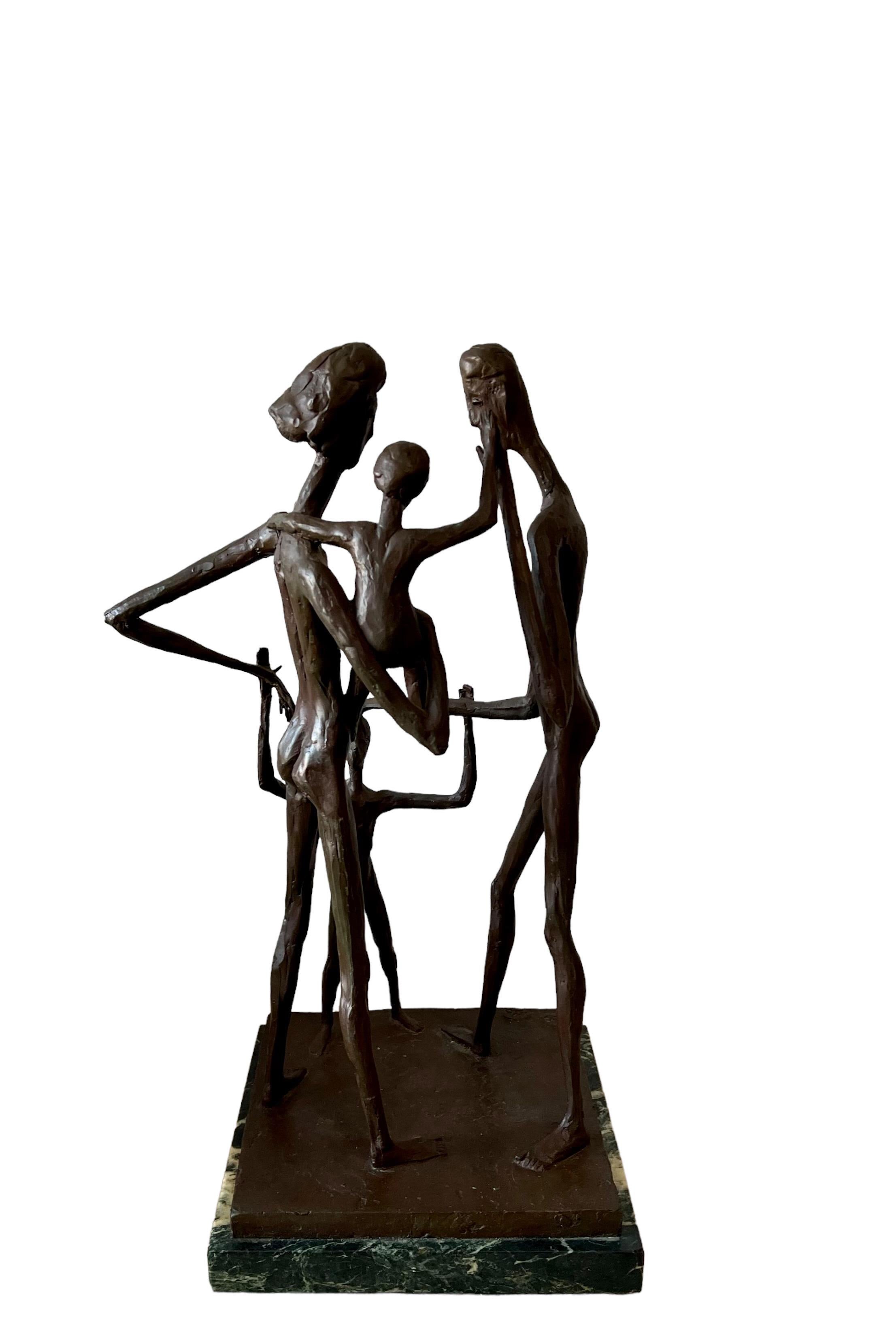 This is a mid 20th century mod abstract large bronze sculpture by Wolfgang Behl (German/American, 1918-1994). 
The sculptural group titled 