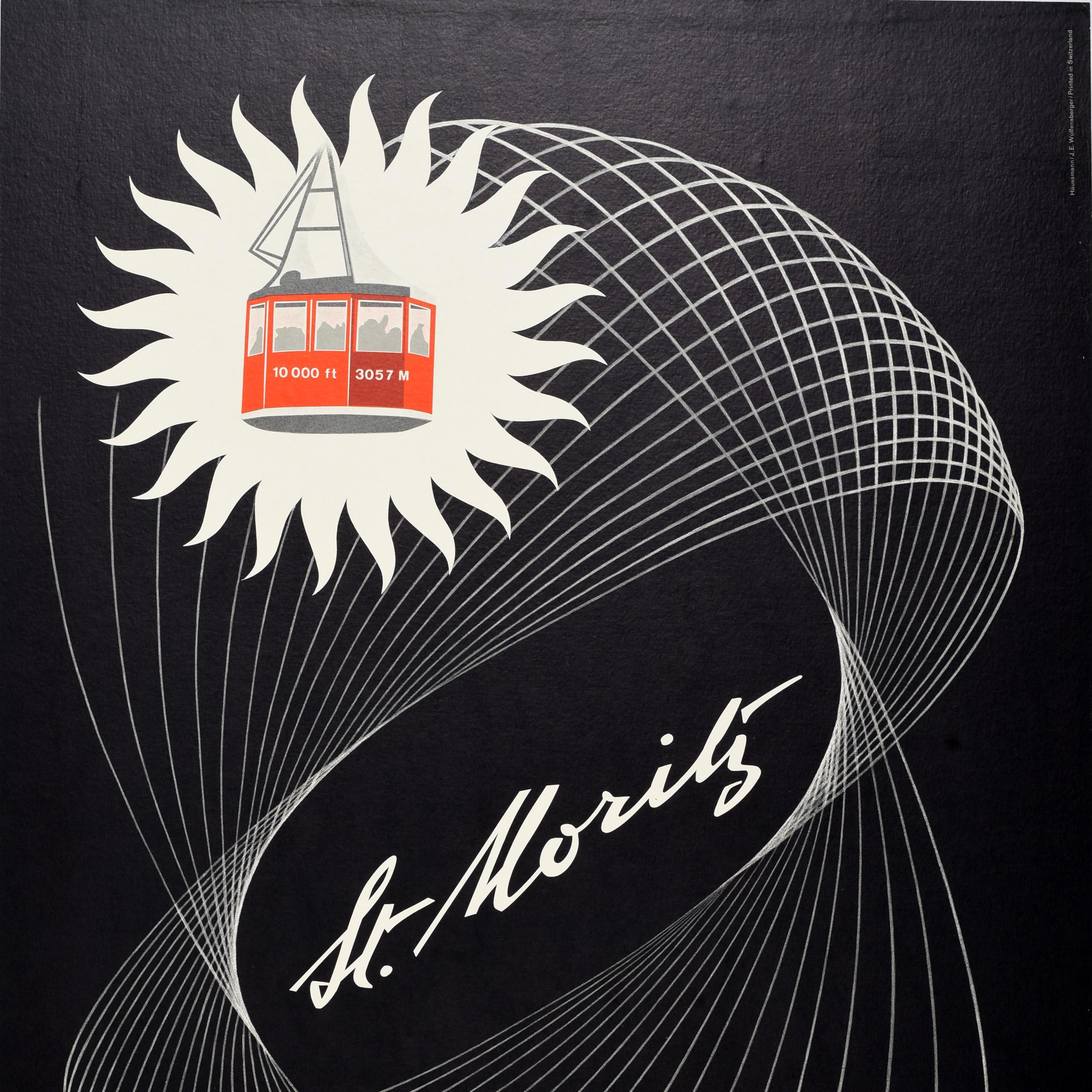 Affiche vintage originale de voyage de ski de St Moritz Piz Nair Hausamann au design moderniste - Moderne Print par Wolfgang Hausmann