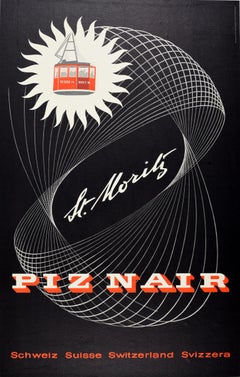 Original Vintage Ski Travel Poster St Moritz Piz Nair Hausamann Modernist Design