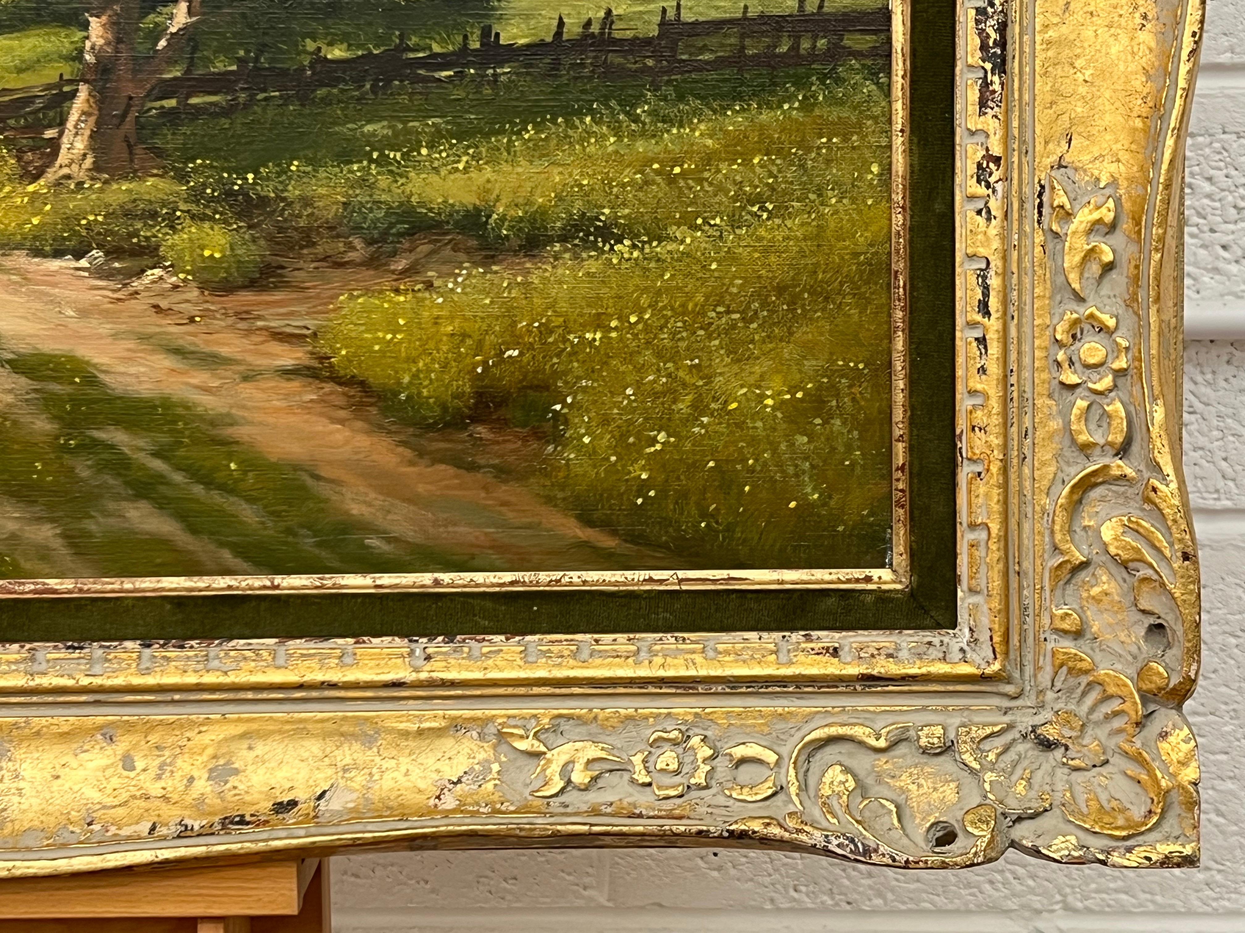 Heno alpino Pintura al óleo realista del siglo XX, de un paisajista alemán 13