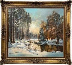A Winter Sunlight in the Forest Peinture à l
huile réaliste du 20e siècle réalisée par un artiste allemand