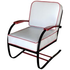 Fauteuil de relaxation Springer rouge et noir fait sur mesure par Wolfgang Hoffmann pour Howell