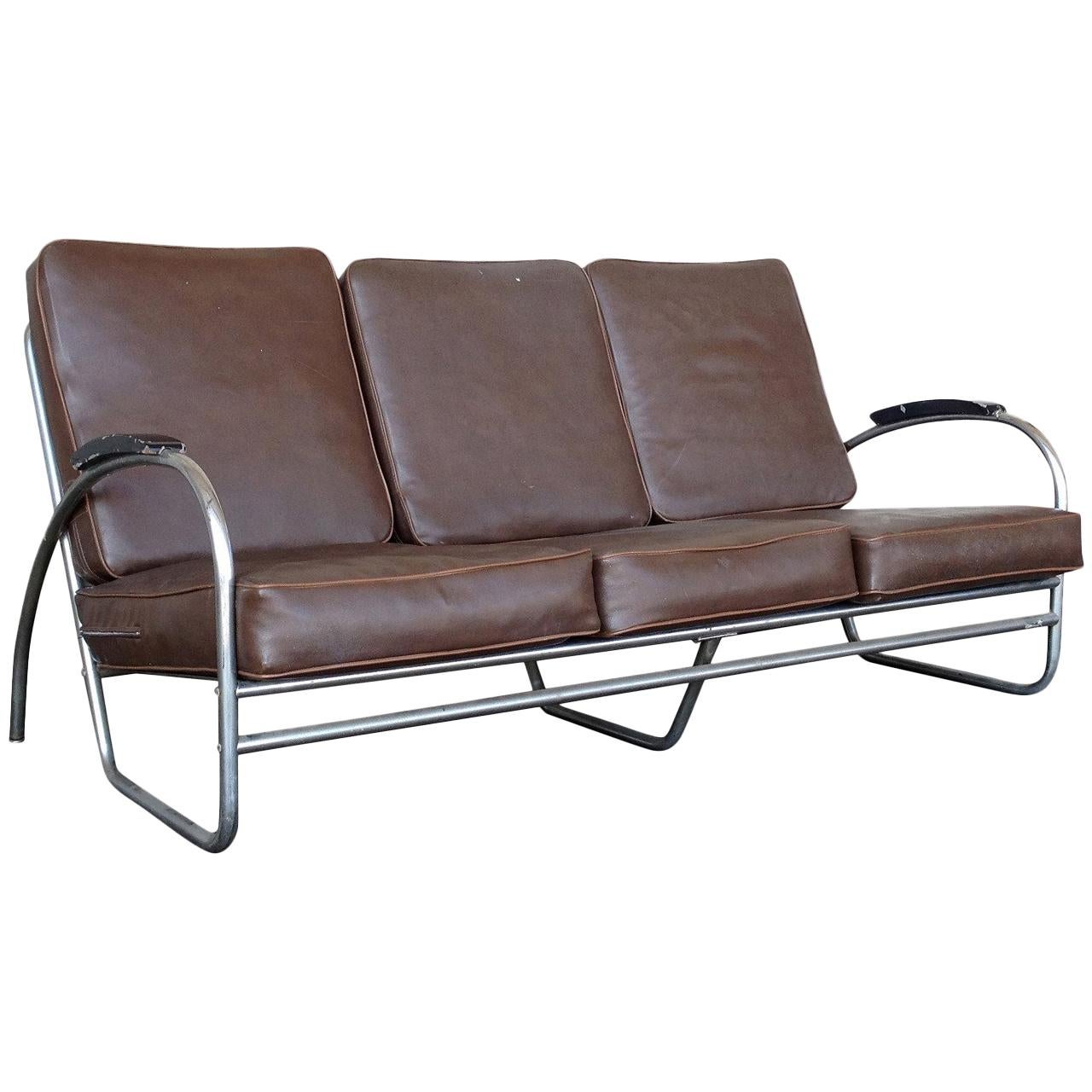 Wolfgang Hoffmann Style Chrome Tubular Sofa by Royal Metal