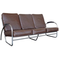 Wolfgang Hoffmann Style Chrome Tubular Sofa by Royal Metal