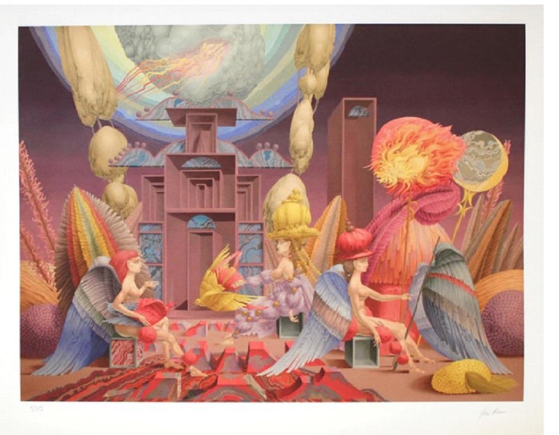 Wolfgang Hutter - "The bird, feather, meeting of wings" - giclée print, labelled