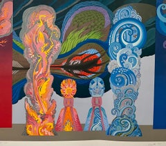 Austriaco Psicodélico Abstracto Torre de Fuego Torre de Agua Serigrafía Wolfgang Hutter