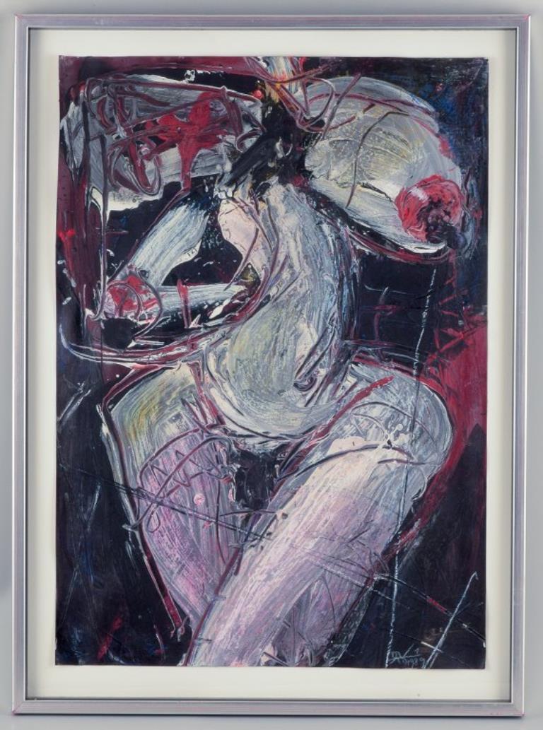 Wolfgang K. E. Lehman, artista tedesco.
Tecnica mista su carta.
Espressionismo tedesco.
Raffigurazione espressionista di una donna.
L'opera d'arte si trova dietro un vetro in una cornice con distanziatori.
Firmato e datato 1989 in