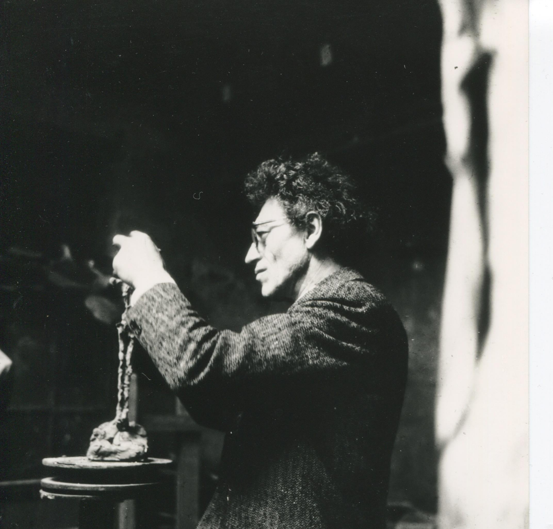 Wolfgang Kühn Black and White Photograph - Alberto Giacometti in his studio in Paris 1963