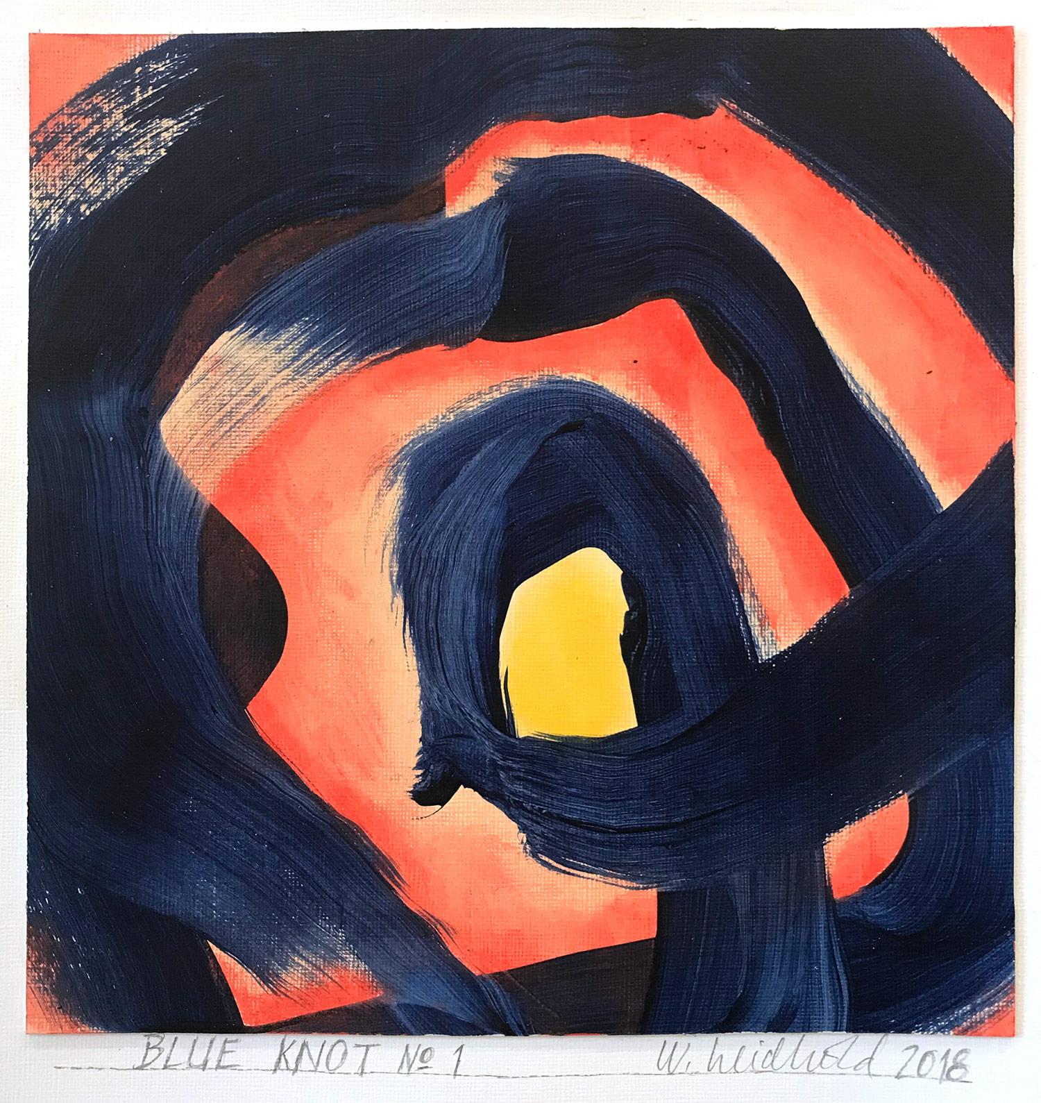 Abstraktes, gegenständliches Spiral-Knotengemälde „Blue Knot No. 1“ auf Papier – Painting von Wolfgang Leidhold