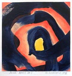 Abstraktes, gegenständliches Spiral-Knotengemälde „Blue Knot No. 1“ auf Papier
