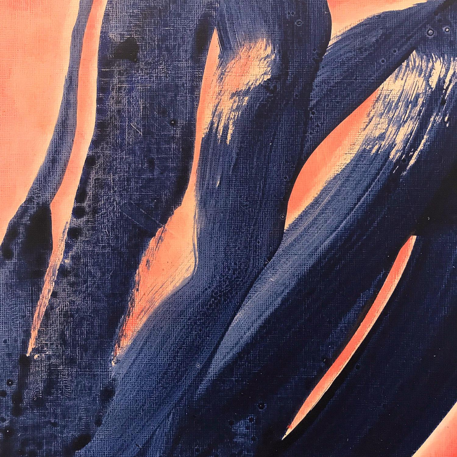 Abstraktes, gegenständliches, blaues Knotengemälde auf Papier, „Blue Knot No. 2“ – Painting von Wolfgang Leidhold