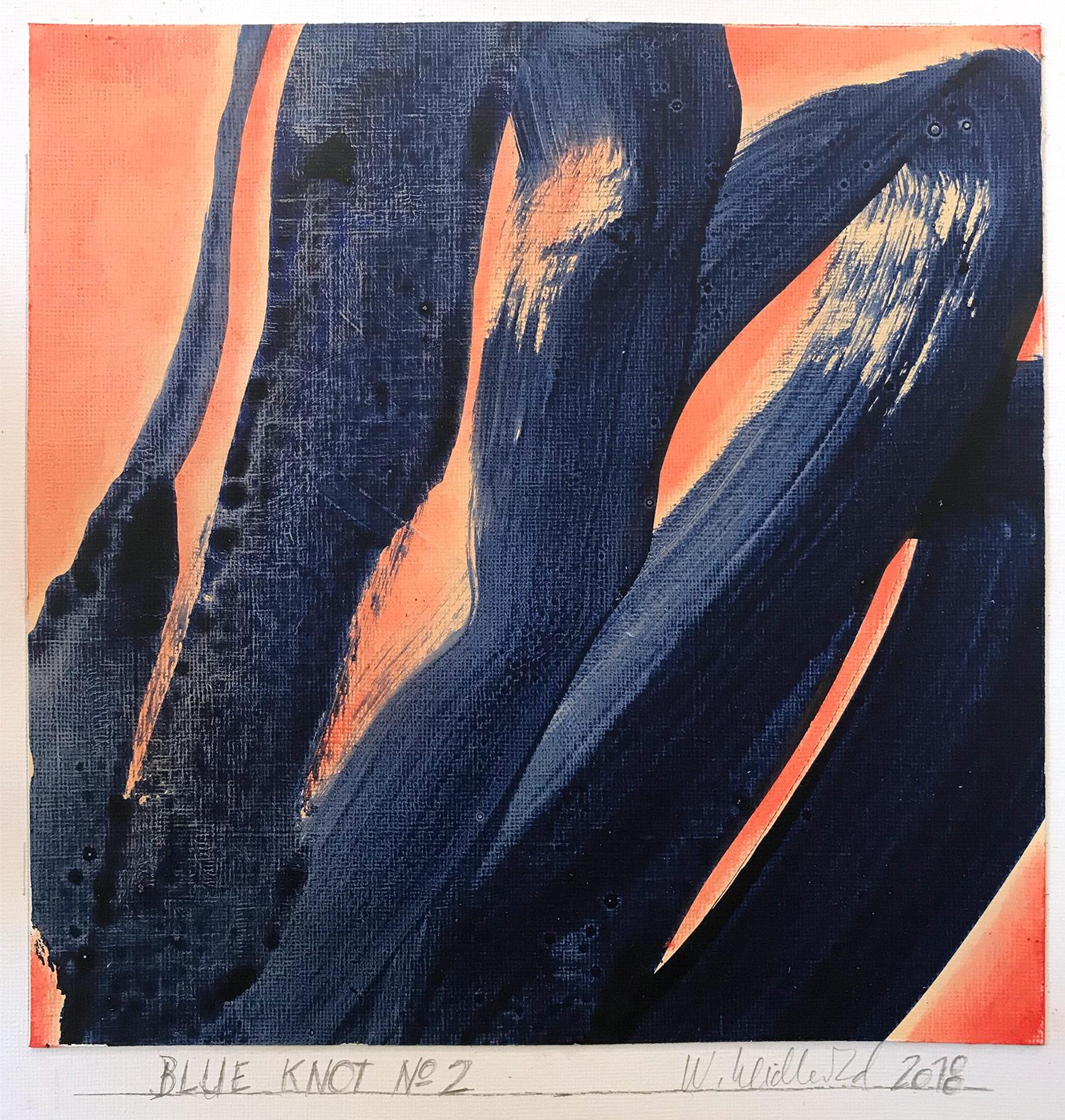 Abstraktes, gegenständliches, blaues Knotengemälde auf Papier, „Blue Knot No. 2“ (Abstrakter Expressionismus), Painting, von Wolfgang Leidhold