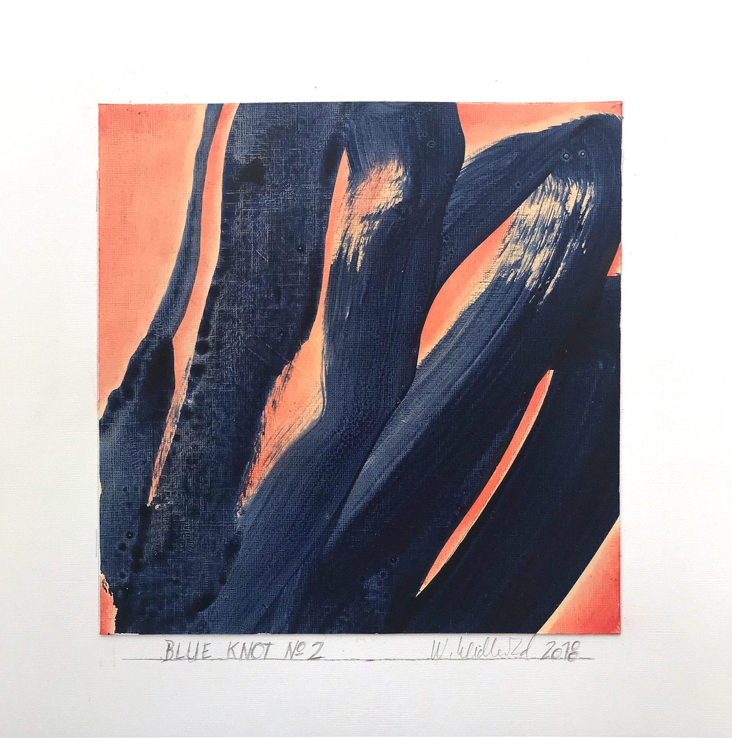 Wolfgang Leidhold Figurative Painting – Abstraktes, gegenständliches, blaues Knotengemälde auf Papier, „Blue Knot No. 2“