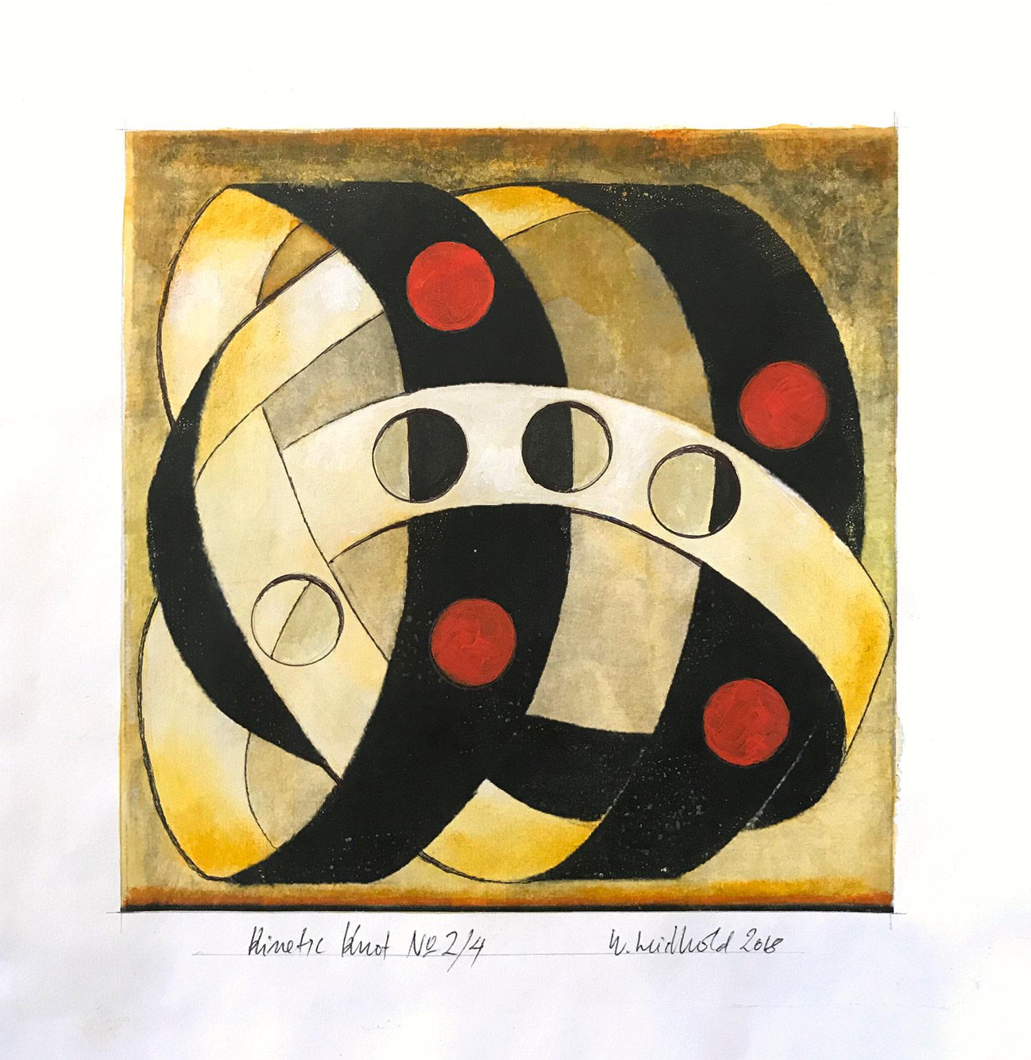 "Kinetic Knot No. 2/4" Pittura astratta rappresentativa di nodi su carta