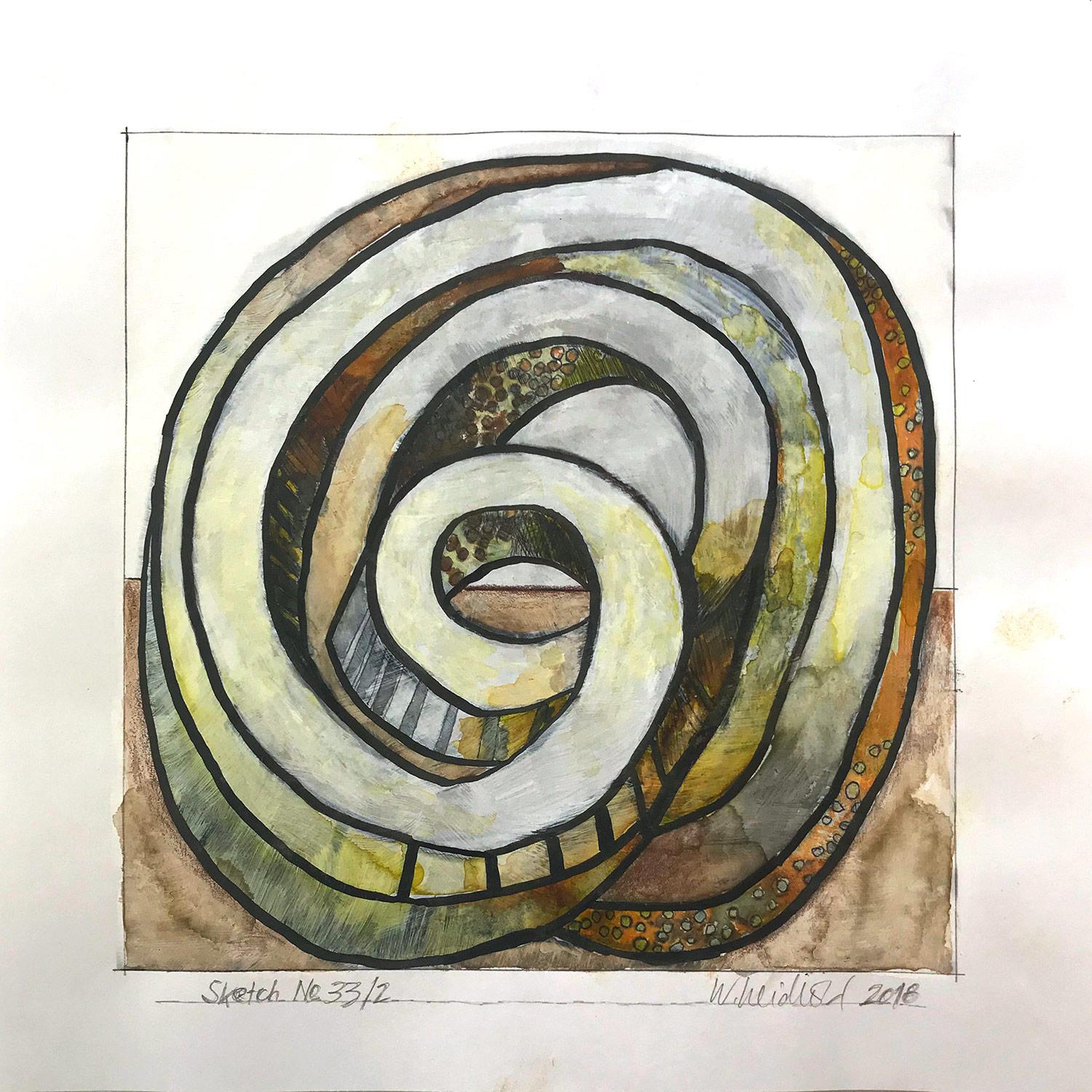 Wolfgang Leidhold Abstract Painting - "Sketch No.33/2" Geometric Abstract Representational Knot Painting Work on Paper