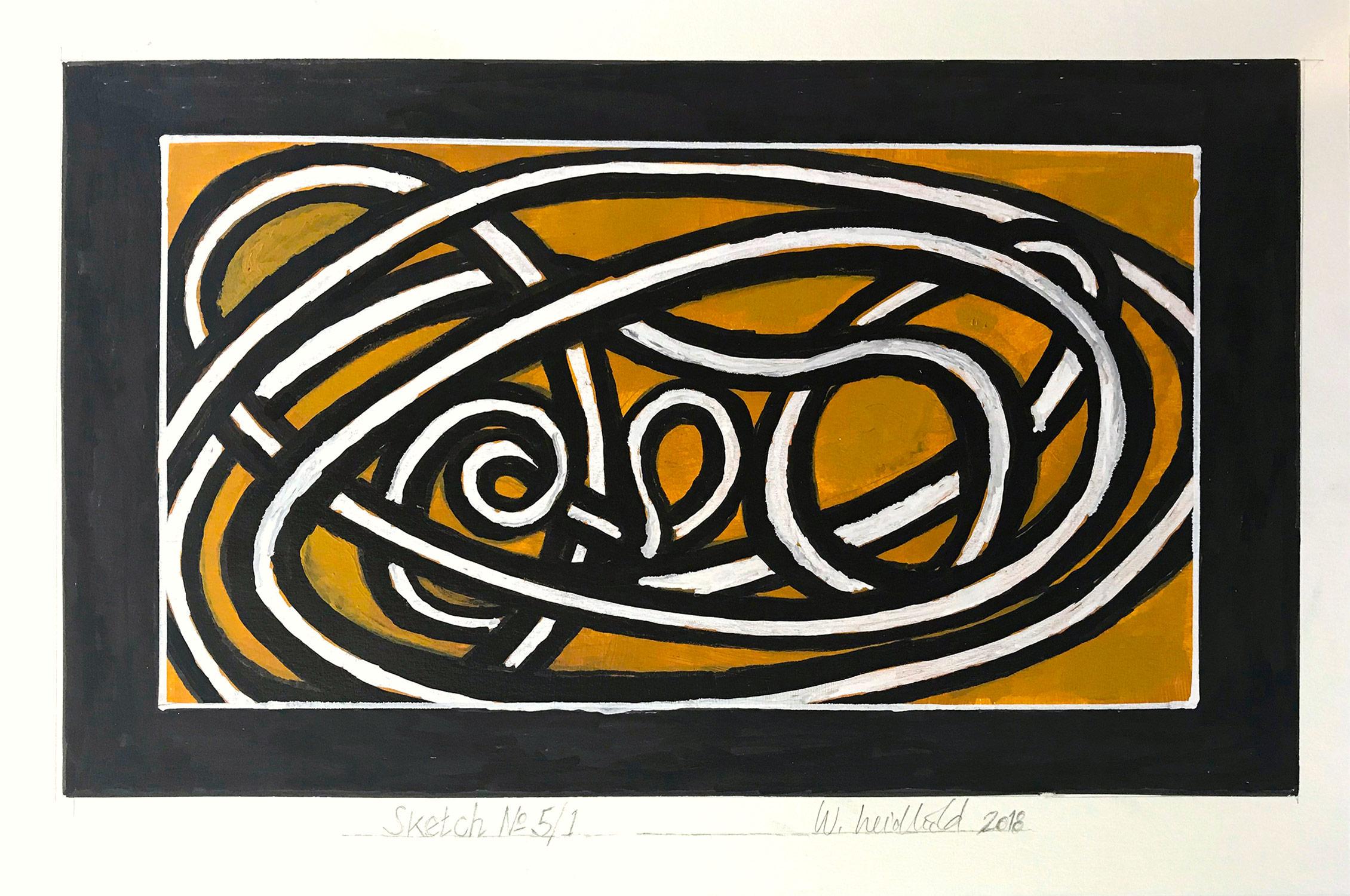 Wolfgang Leidhold Abstract Painting - "Sketch No. 5/1" Abstract Representational Kinetic Knot Painting Work on Paper