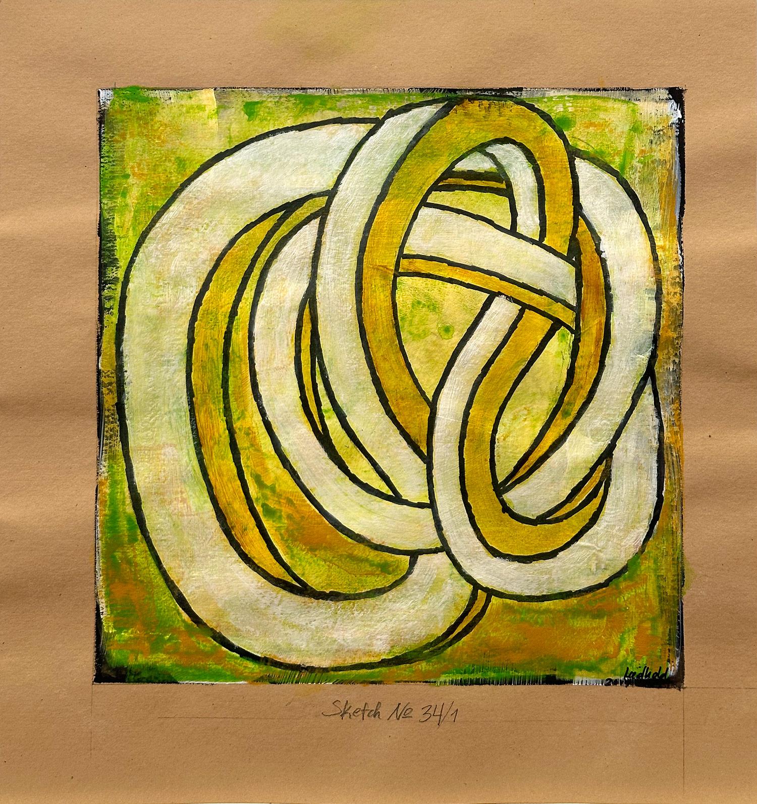 "Sketch No.34/1" Pittura astratta rappresentativa di nodi cinetici su carta